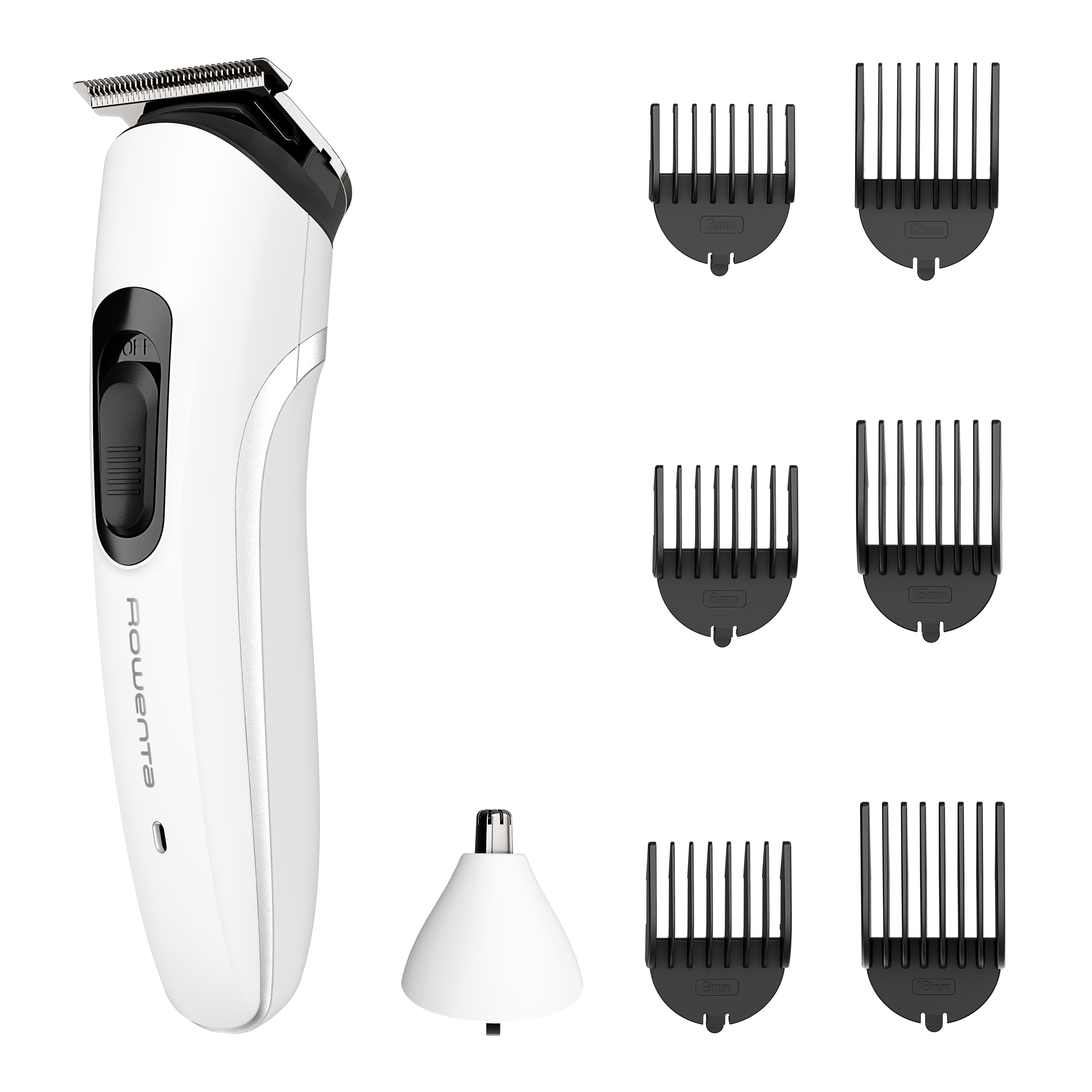 Trim & Style 8 en 1 de Rowenta, Multiaccesorios para hombres, Cuchillas de acero inoxidables, 6 peines fijos