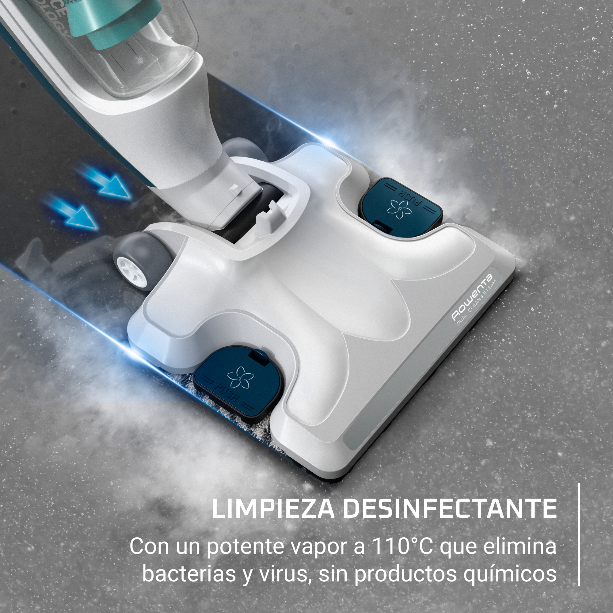 Clean & Steam Revolution, Escoba aspiradora de vapor con cable, Blanco y azul