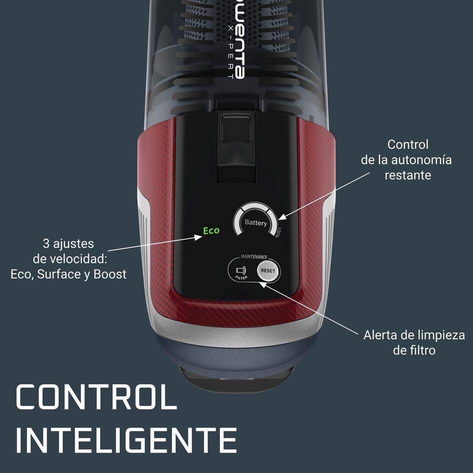 X-Pert 6.60 Smart de Rowenta, Aspiradora de mano, Ligera, Animal Kit, LED, Flexible, 18 V, BOOST, Batería extraíble, Suelos duros, Alfombras, Aspiradora de mano, Ligera, Animal Kit, LED, Flexible, 18 V, BOOST, Batería extraíble, Suelos duros, Alfombras