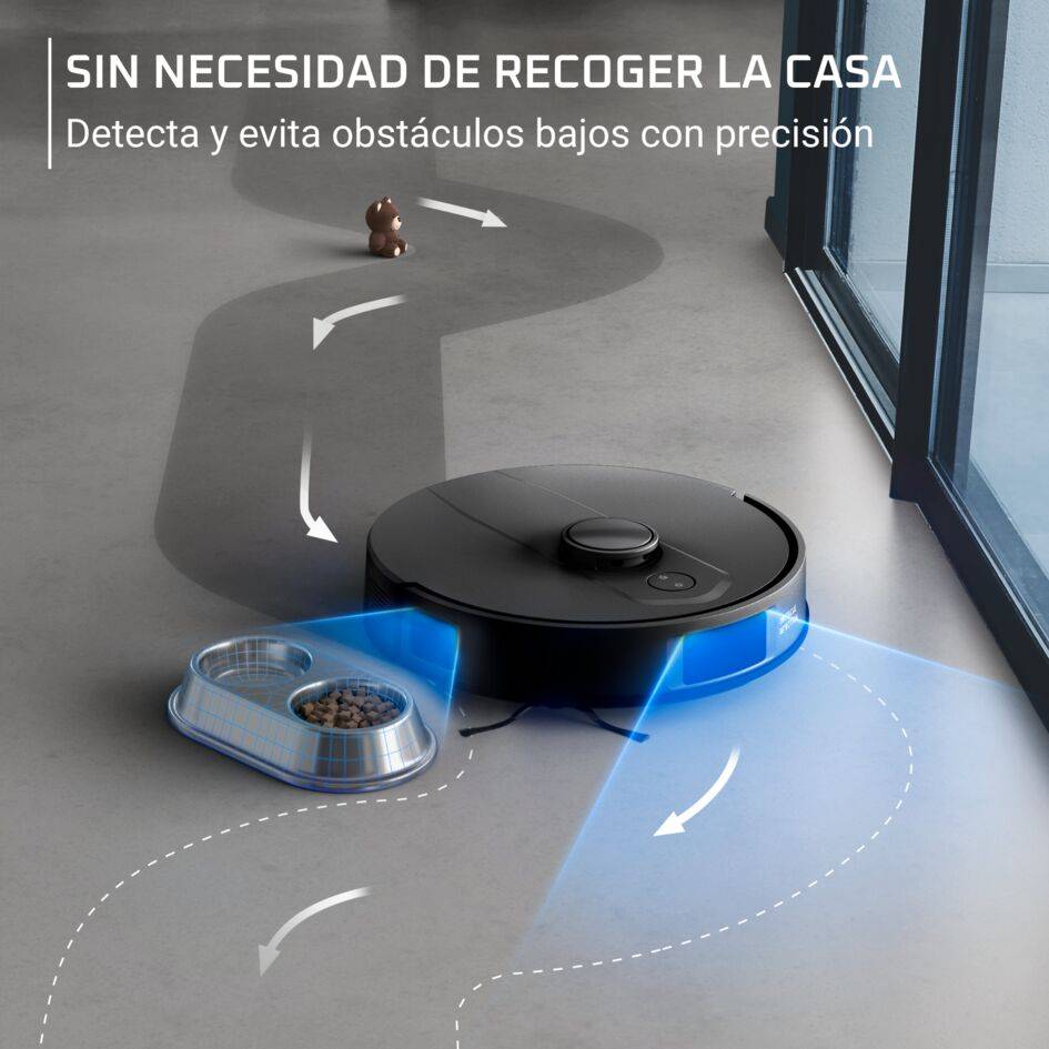 X-Plorer Serie 135 de Rowenta, Robot Aspirador, Friega y Aspira 2 en 1, Gran potencia de succión, Navegación inteligente, Detección de Obstáculos Bajos, Negro