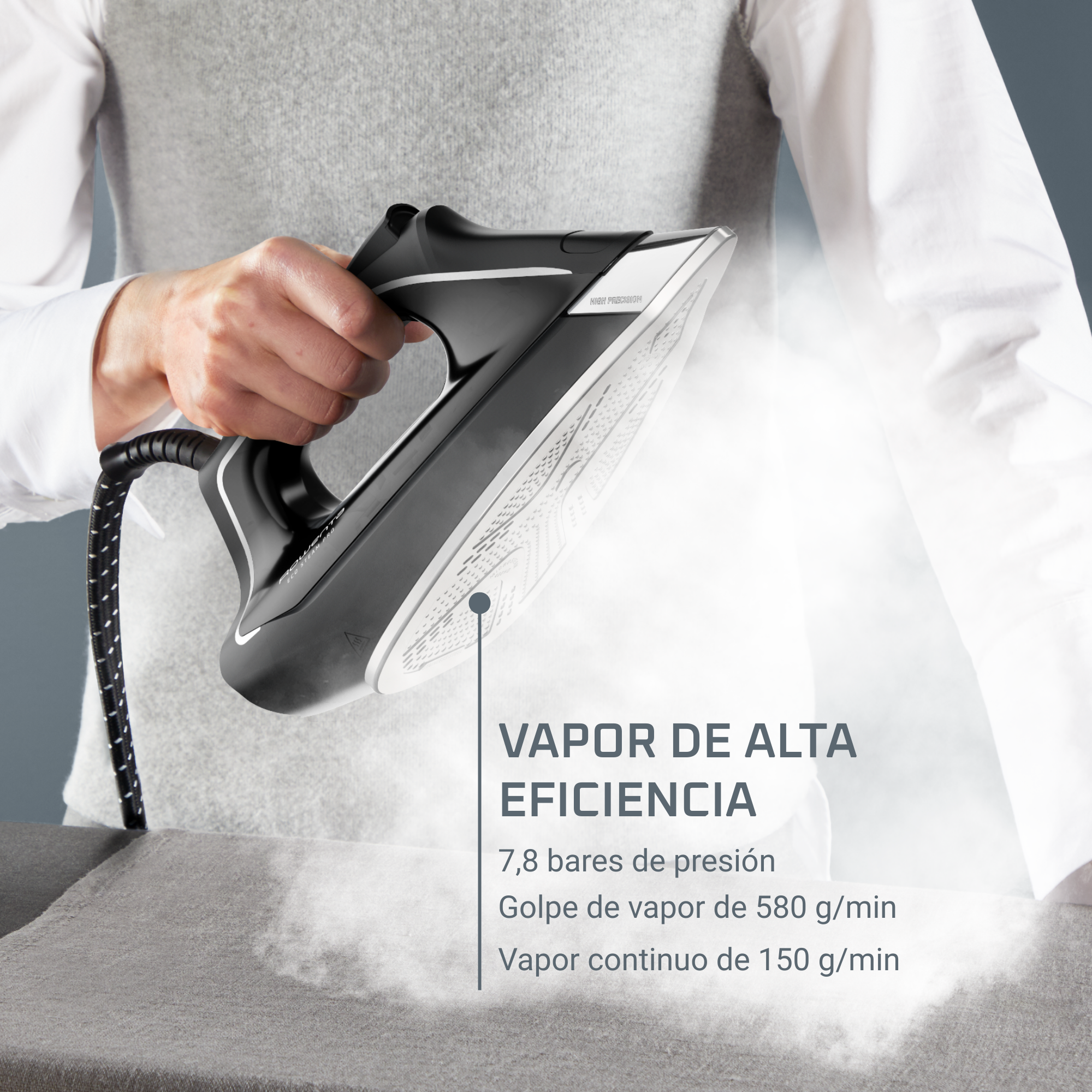 Eco Steam Pro, Centro de planchado,7,8 bares, golpe de 580 g/min, modo Eco