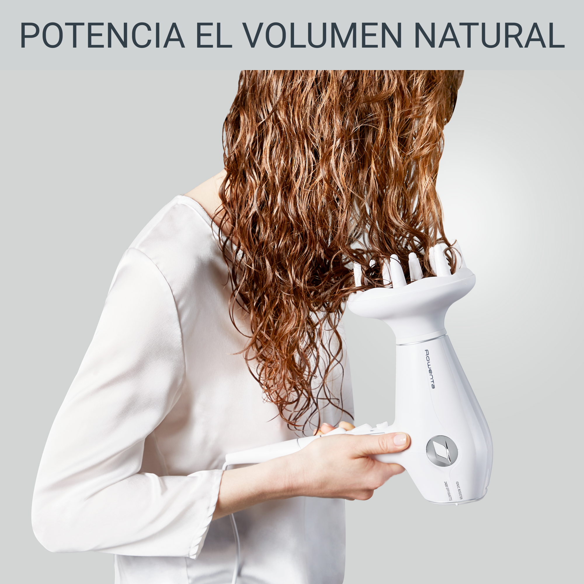 Volumizer, Secador de pelo, Motor híbrido, 2400 Effiwatts, 3D Volume Booster, Blanco