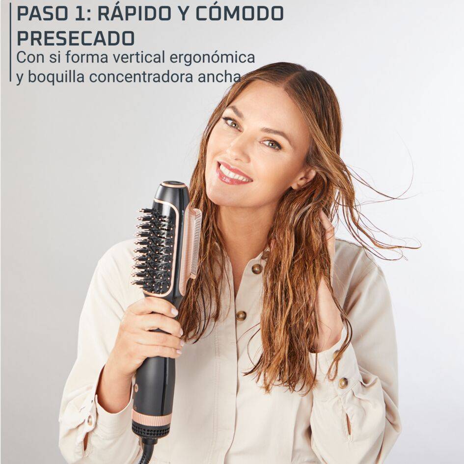 Reverso de Rowenta, Secador de pelo y cepillo de aire caliente 2 en 1, Peinado y Presecado Óptimos, Función Care, Color Negro