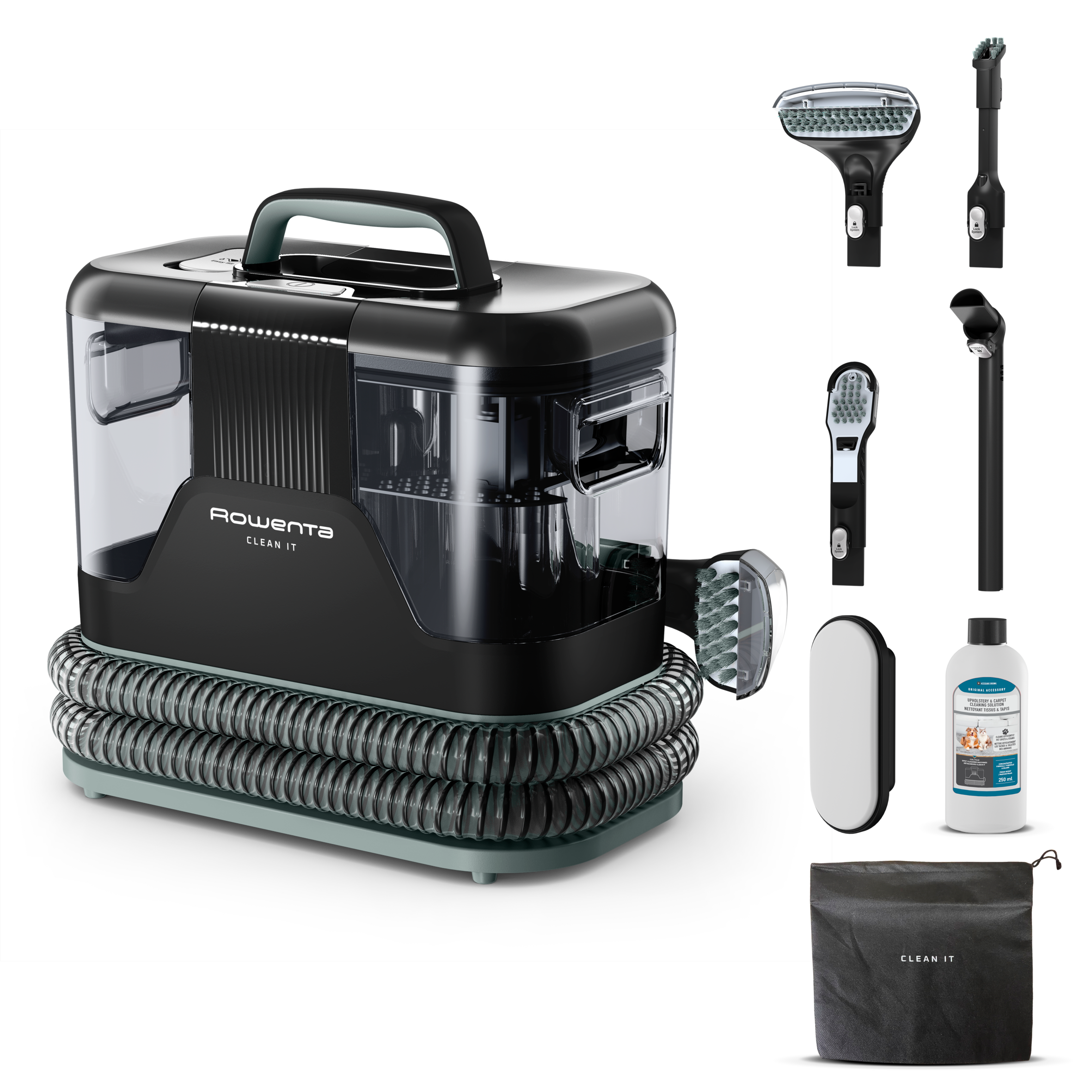 Clean It de Rowenta, Aspirador de tapicerías, Limpieza rápida de derrames y manchas, hasta 13,5 kPa, 750 W, Incluye sistema de autolimpieza