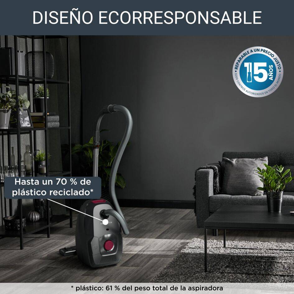 Green Force Max, Aspiradora con bolsa, Filtración HEPA, Bajo consumo, 900 W, Diseño Eco