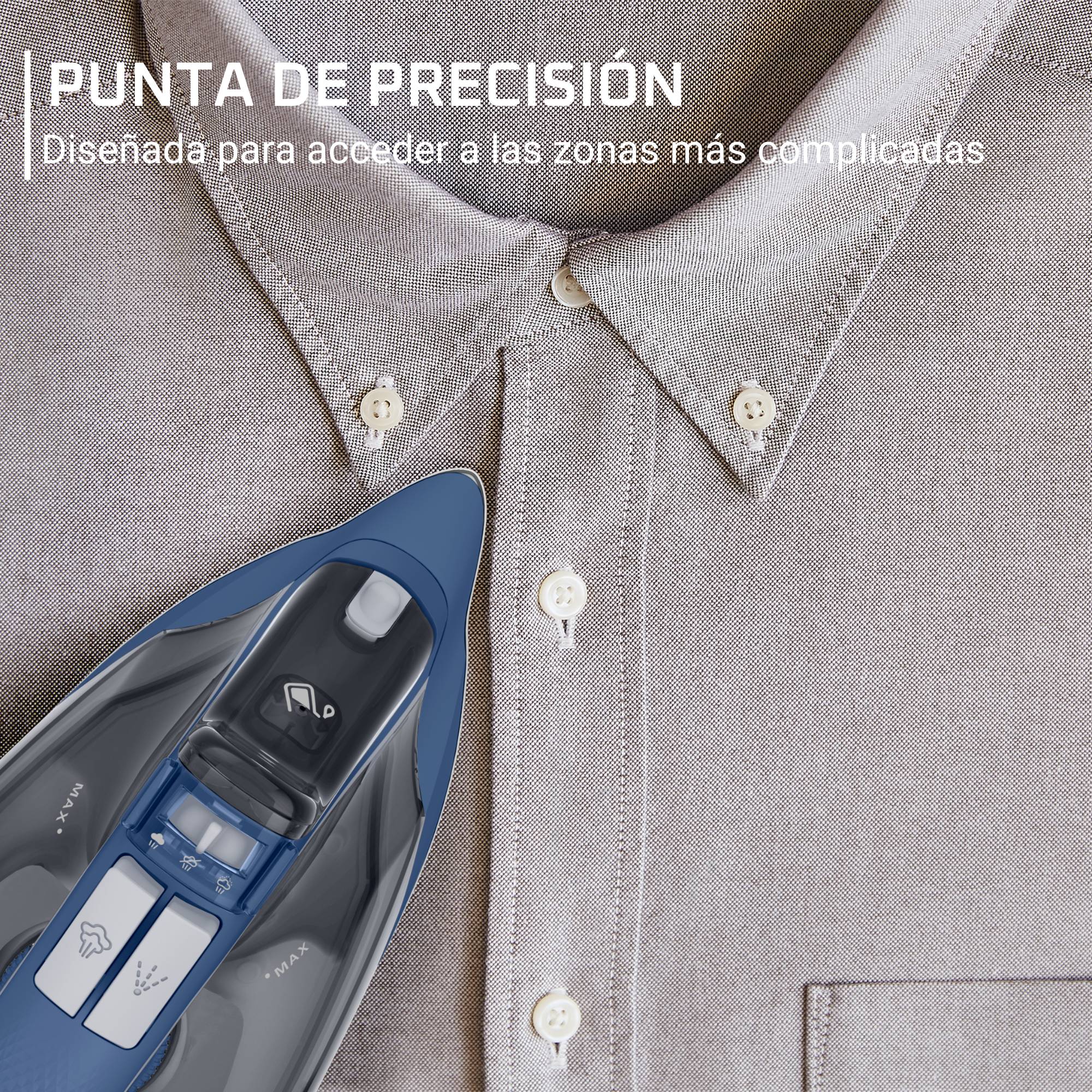 Effective + de Rowenta +, Plancha de vapor, 2400 W de potencia, golpe de vapor de 120 g/min, ajustes fáciles de usar, función de vapor automático, suela de acero inoxidable,