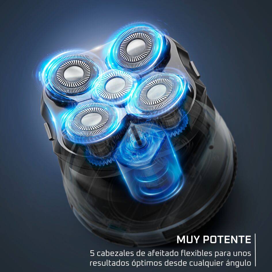 Afeitadora de Cabeza Barber Experience 5 cabezales con cuchillas de recubrimiento de titanio, apura hasta 0,1 mm, autonomía de 80 min, resistente al agua, cuchillas flexibles, neceser de viaje