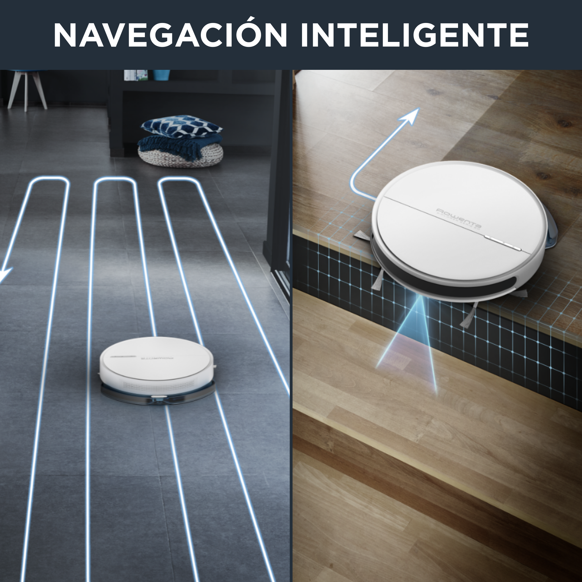 X-Plorer Serie 60 de Rowenta, Robot Aspirador, Navegación Inteligente, Diseño Compacto Ultraplano, Acción de Limpieza 4 en 1, Mopa Aqua Force, Allergy Care, Conectividad Wifi, Compatibilidad con Asistentes de Voz, Aplicación Gratuita