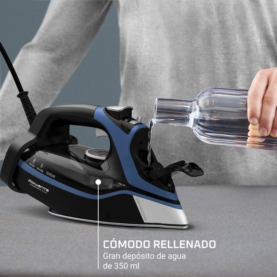 Steamforce de Rowenta, plancha de vapor, 3000 W, vapor continuo de 45 g/min, golpe de vapor de 250 g/min, óptima distribución del vapor, protección antigoteo, apagado automático, depósito de agua de 350 ml