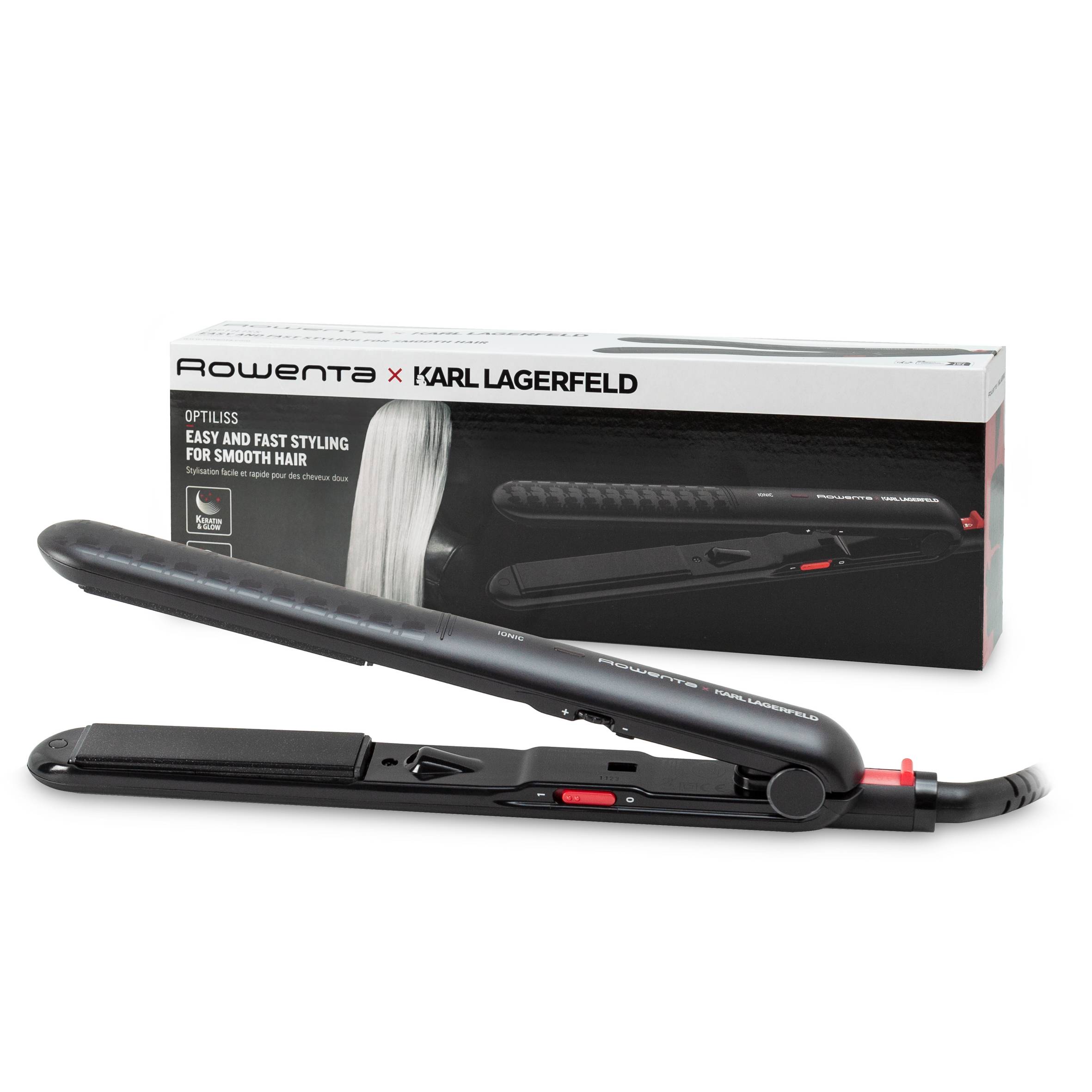 Optiliss Karl Lagerfeld, Plancha de pelo, Revestimiento Keratin & Glow, Liss & Curl