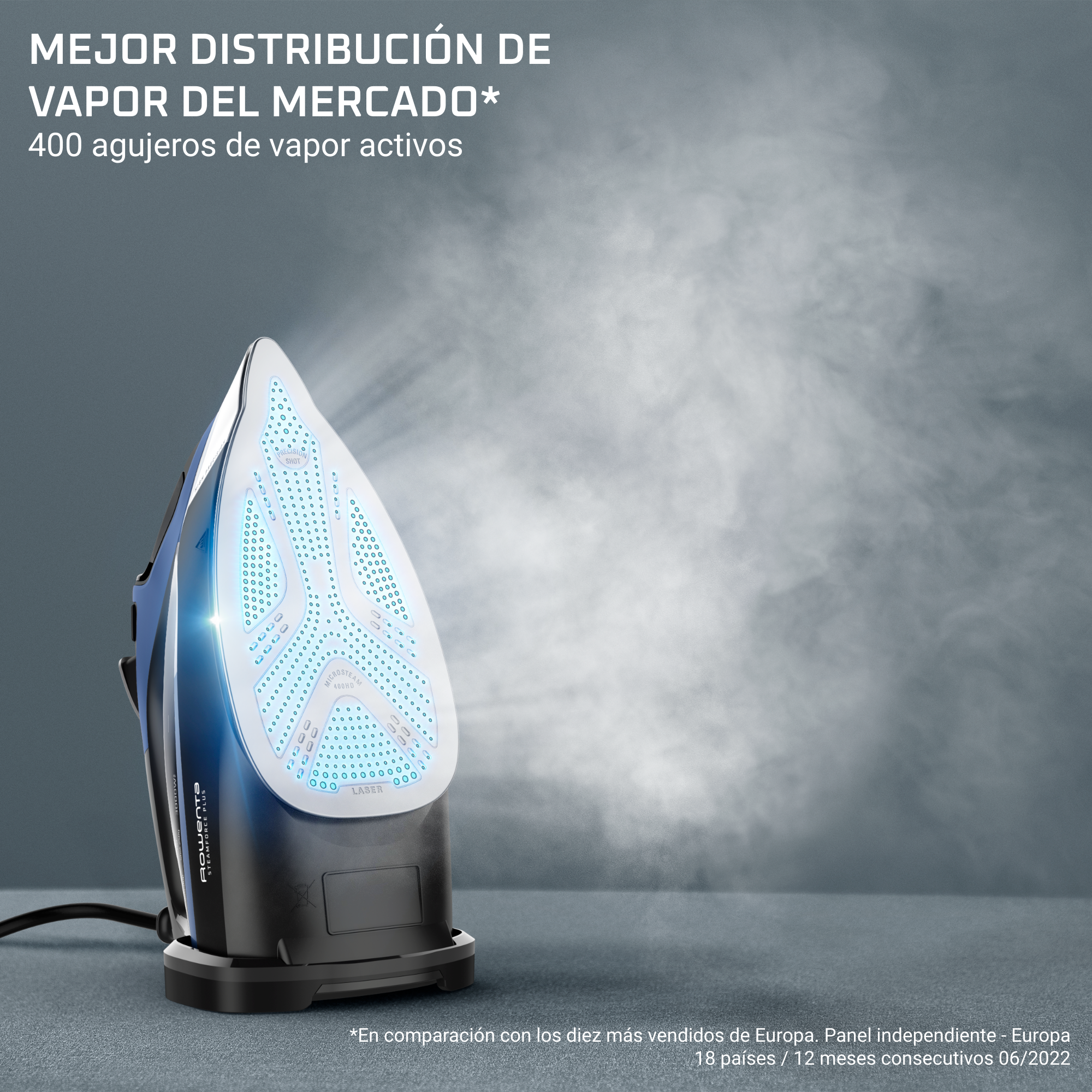 Steamforce de Rowenta, plancha de vapor, 3000 W, vapor continuo de 45 g/min, golpe de vapor de 250 g/min, óptima distribución del vapor, protección antigoteo, apagado automático, depósito de agua de 350 ml