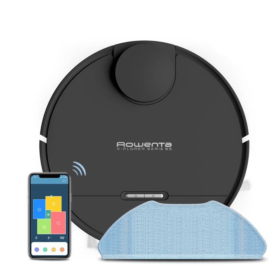 X-Plorer Serie 95 de Rowenta, gran potencia de succión, navegación ultraprecisa, ajustes personalizados, sistema de fregado, gran autonomía, compatible con smartphone y asistente de voz, modelo cuidado animal