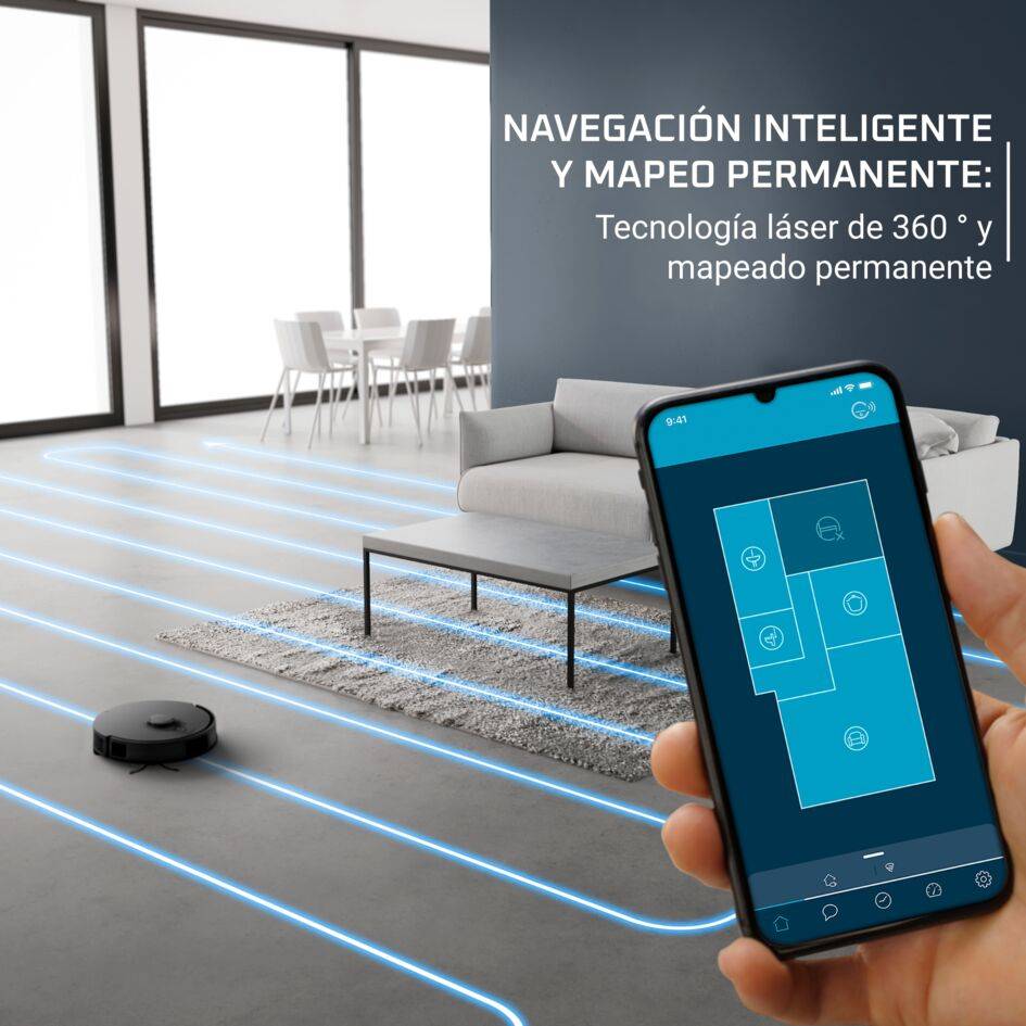 X-Plorer Serie 135+ de Rowenta, Robot aspirador, Detección de Obstáculos Bajos, Vaciado Automático, Navegación inteligente, Sistema Smart Aqua Power
