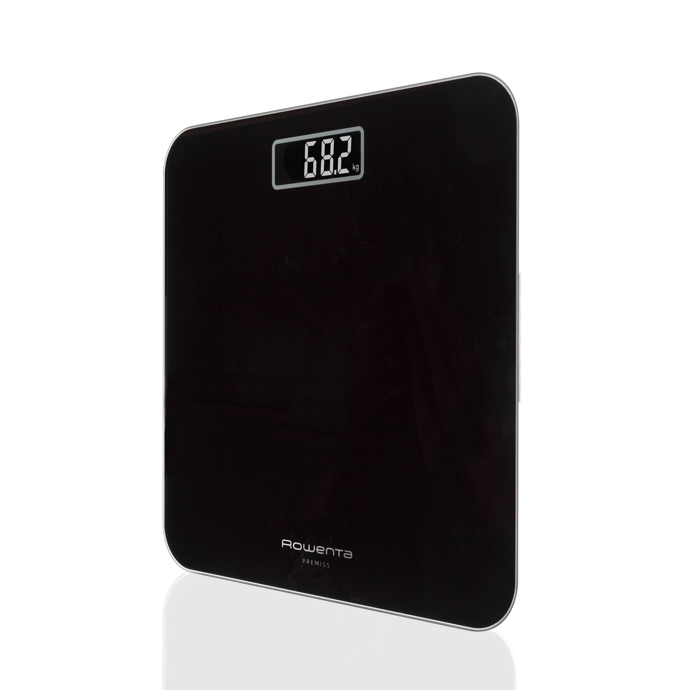 Premiss de Rowenta, Báscula de baño, Pantalla LCD de fácil lectura, 160 kg de capacidad, Negro