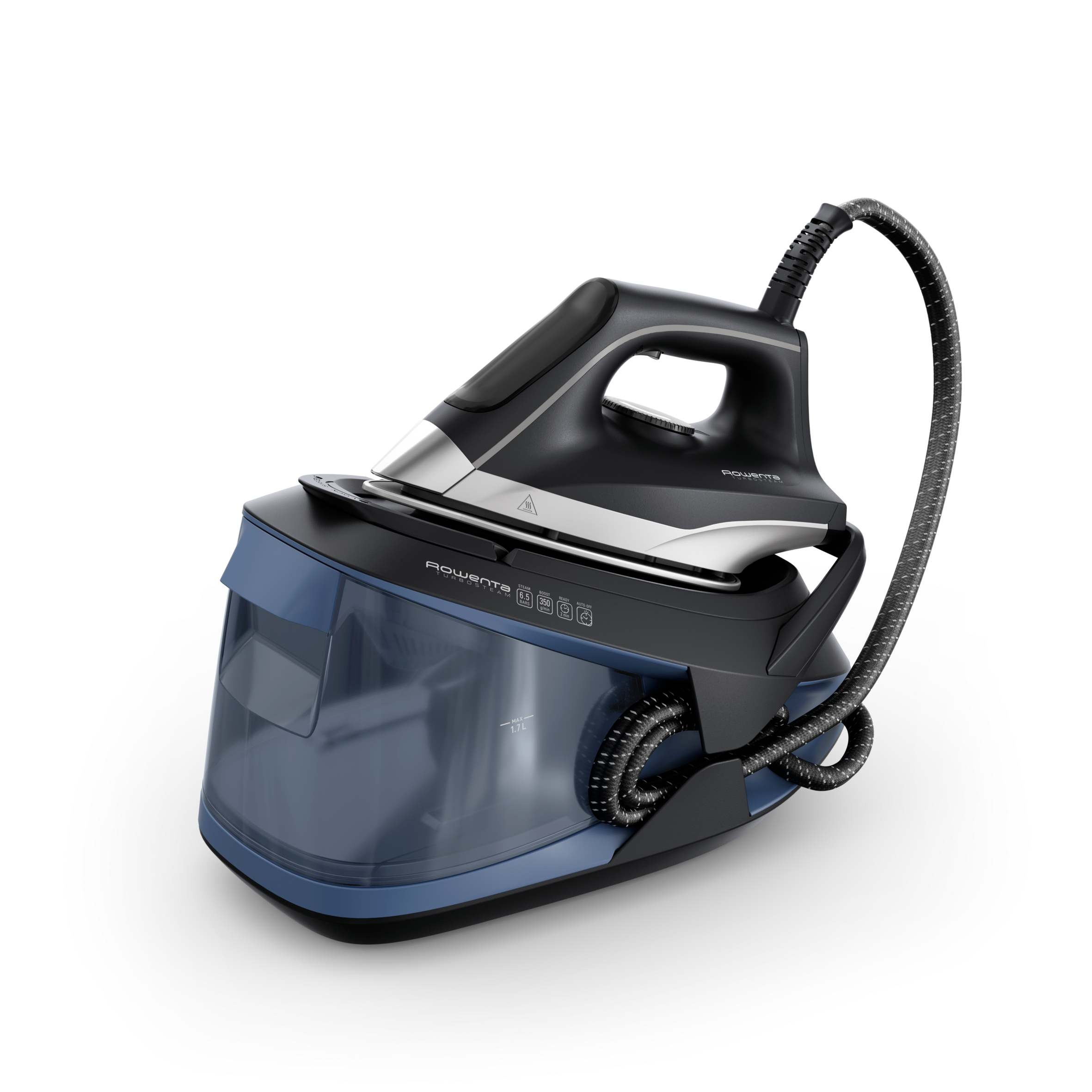 Turbosteam de Rowenta, Centro de planchado, 6,5 bares, Golpe de vapor de 350 g/min, Suela MicroSteam, Modo Eco, VR8325F0