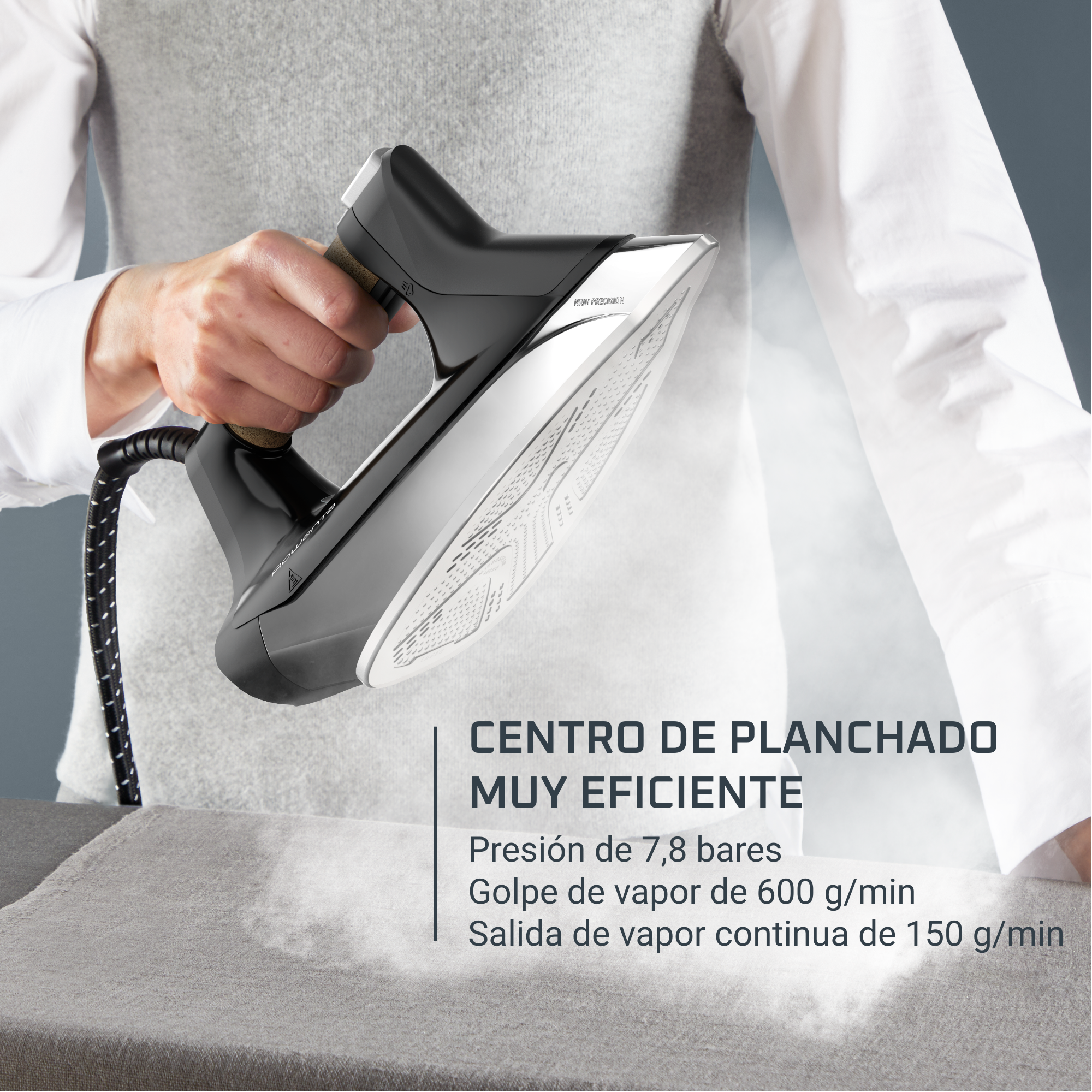 Eco Steam Pro, Centro de planchado, 7,8 bares, Golpe de 600 g/min, modo Eco