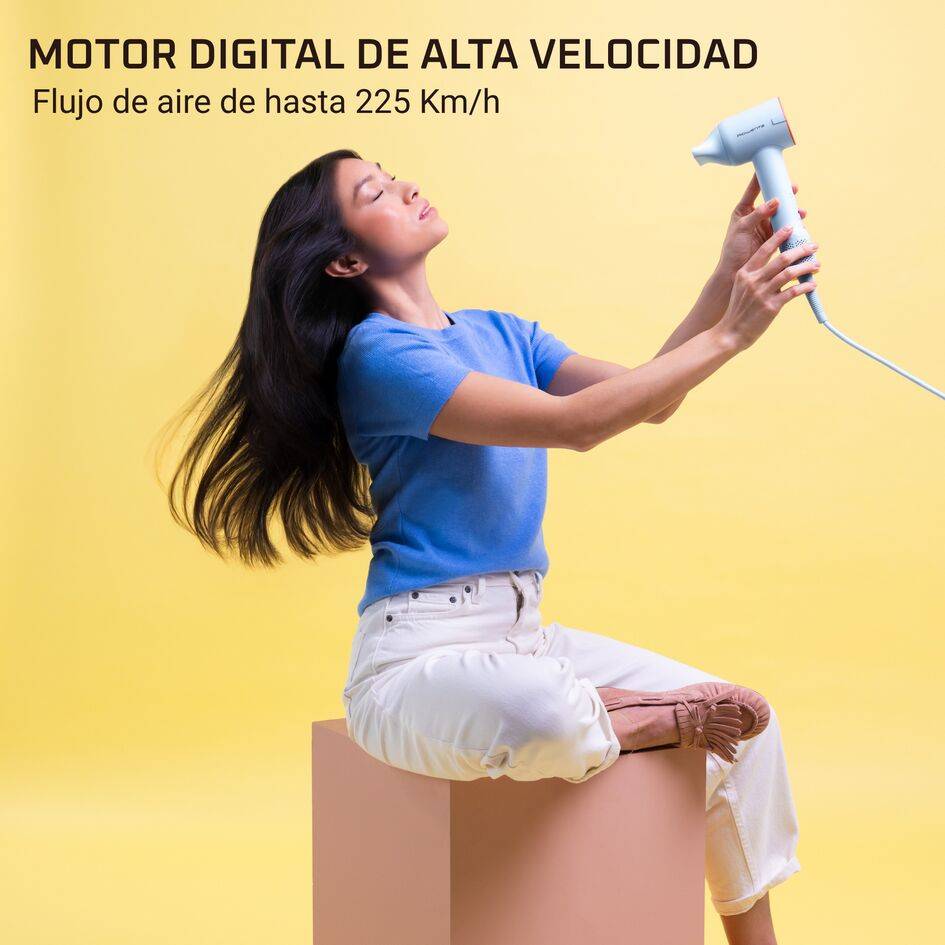 Blumia de Rowenta, Secador de pelo, Motor digital de alta velocidad, 350 g, Secado Rápido, Compacto, Azul