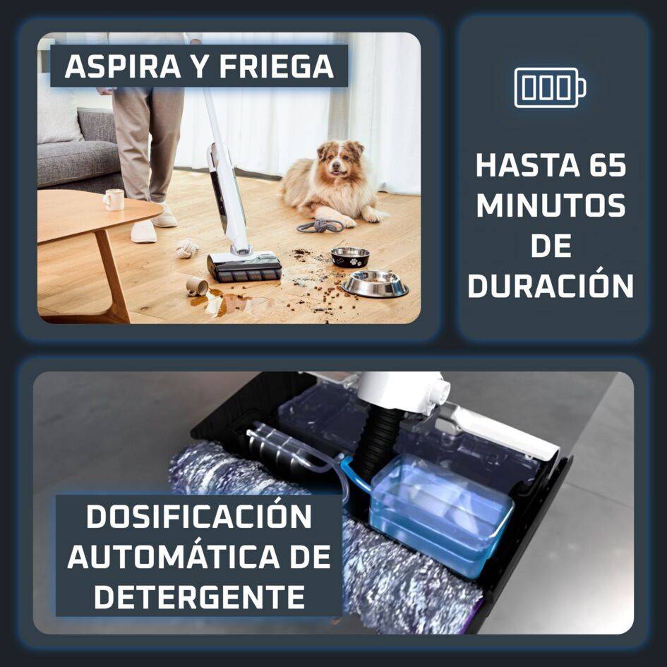 X-Clean 12 de Rowenta, Fregona Eléctrica Sin Cable, Tecnología Wet & Dry, Gran Autonomía, Autolimpieza y Secado Automático, 21 kPa y fregado de hasta 550 rpm