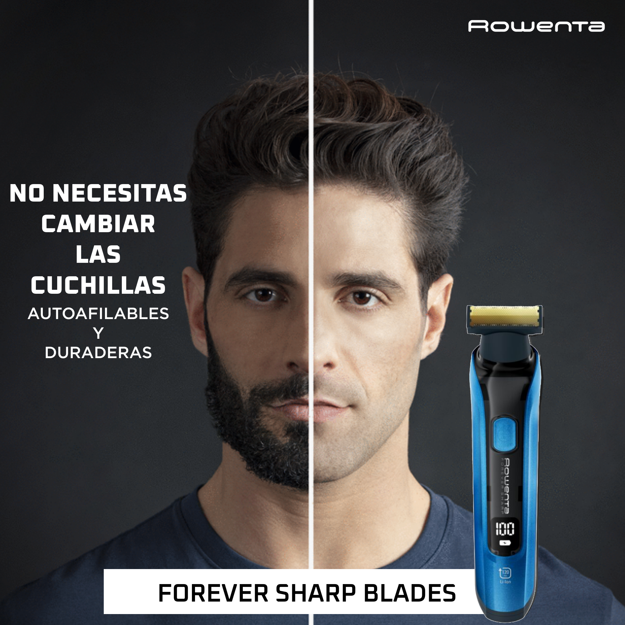 Forever Sharp Ultimate, Recortadora de barba híbrida, Cuchillas de titanio, Accesorios versátiles