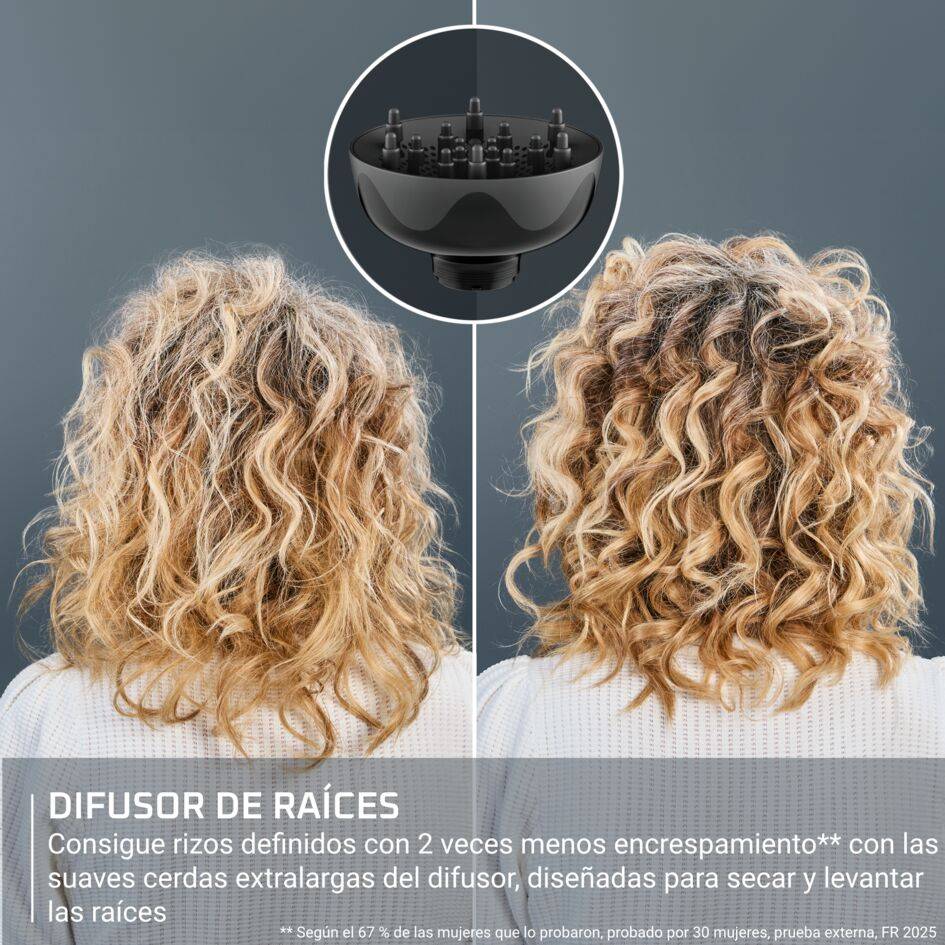 Curl Harmony de Rowenta, Difusor de aire caliente, 3 en 1, Para cabellos rizado, Diseño ergonómico, 3 accesorios y neceser