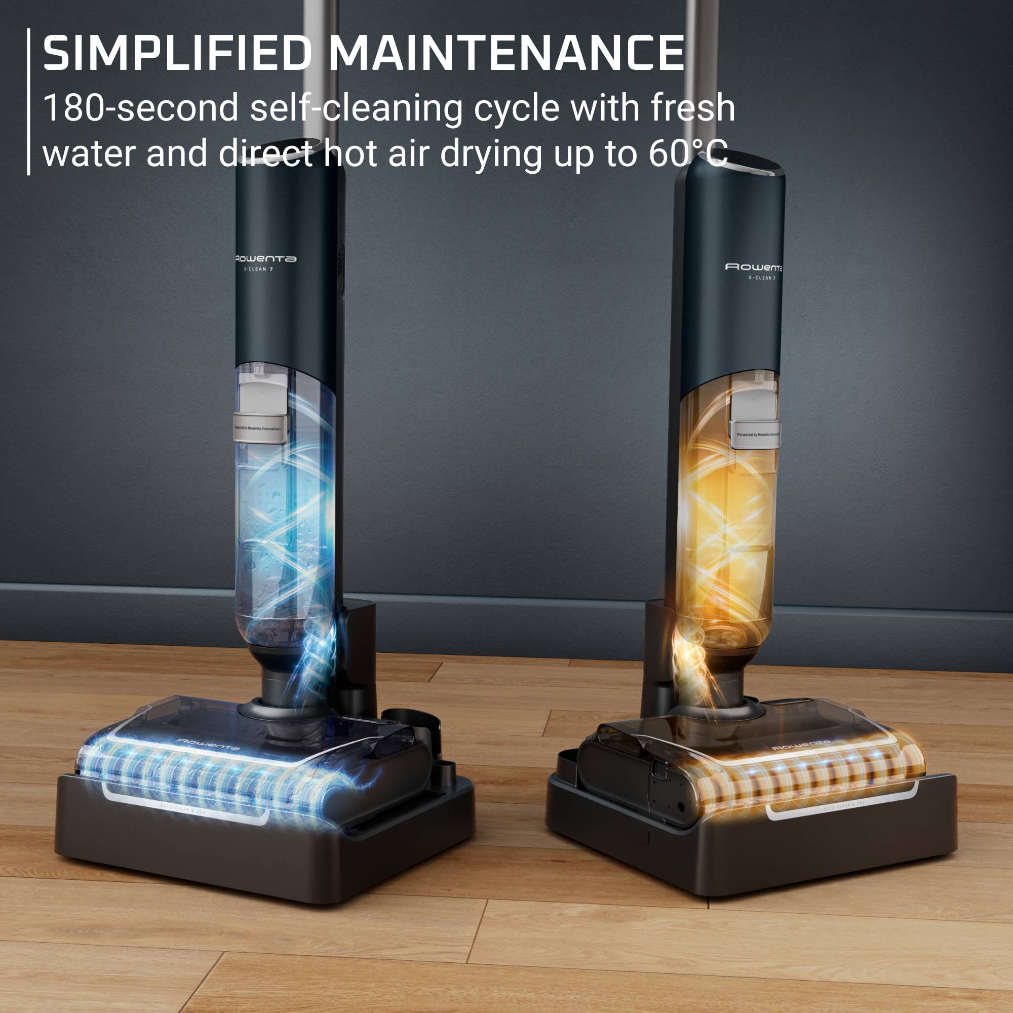 X-Clean 7 de Rowenta, Fregona Eléctrica Sin Cable, Tecnología Wet & Dry,  Luces Led, Gran Autonomía, Autolimpieza, Sistema antienredos