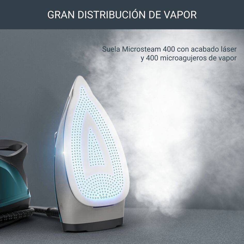 Compact Steam Pro, Centro de planchado, 6,3 bares, Golpe de 325 g/min, Modo Eco, Azul