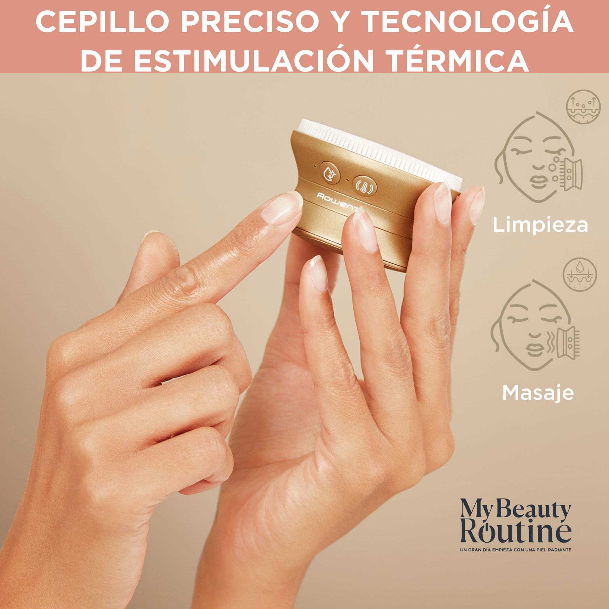 Reset & Boost Skin Duo, Limpiador y masajeador facial, 2 en 1, Dorado