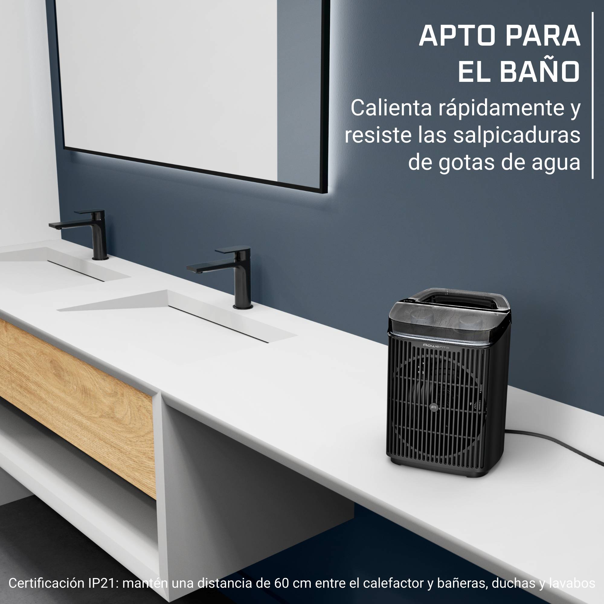 Intense Comfort Aqua de Rowenta, Calefactor de baño seguro, silencioso, 2400 W de potencia