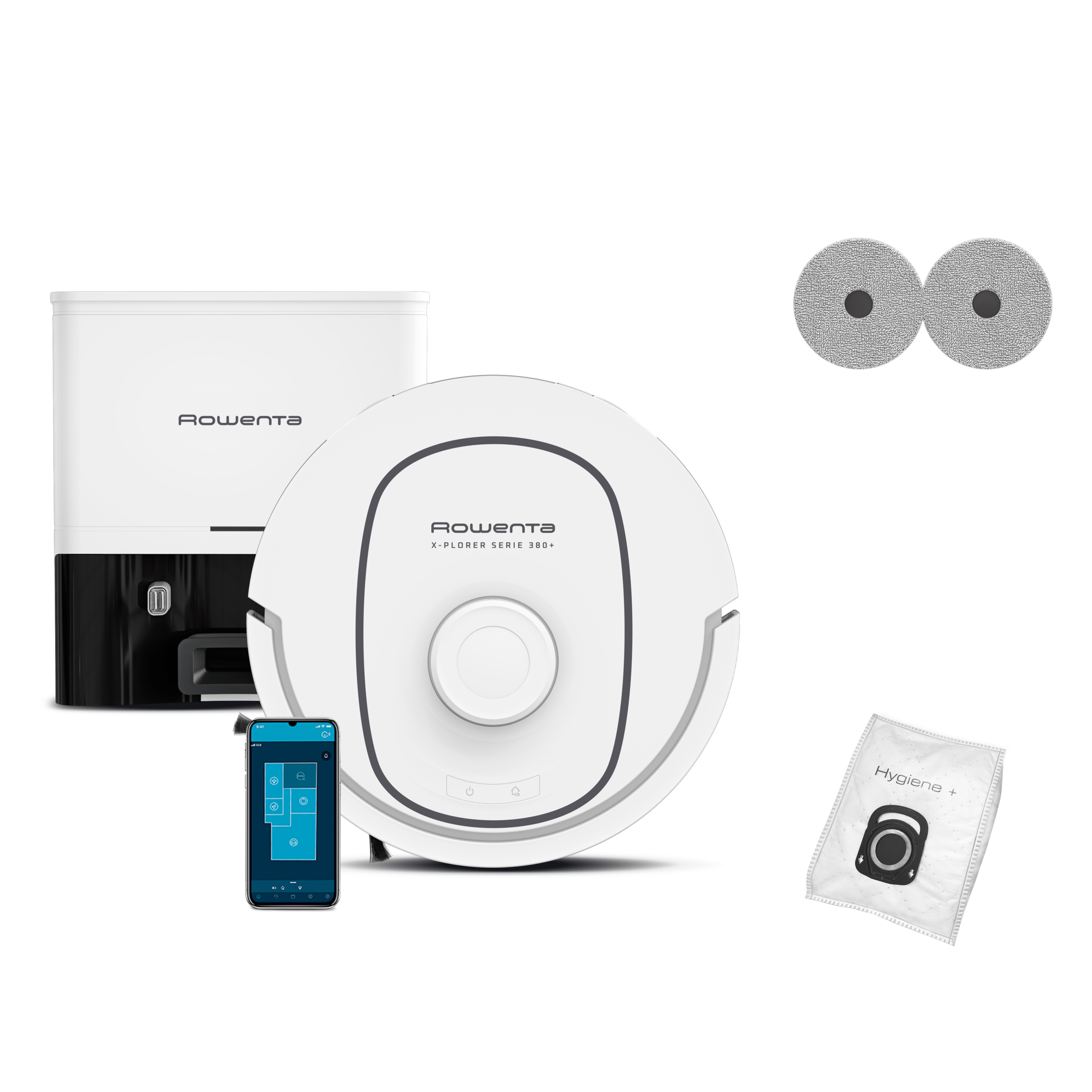 X-Plorer Serie 380+ de Rowenta, Aspiradora Robot, Modelo Animal & Allergy, Ultra Aspiración Profunda, Vaciado Automático de Polvo