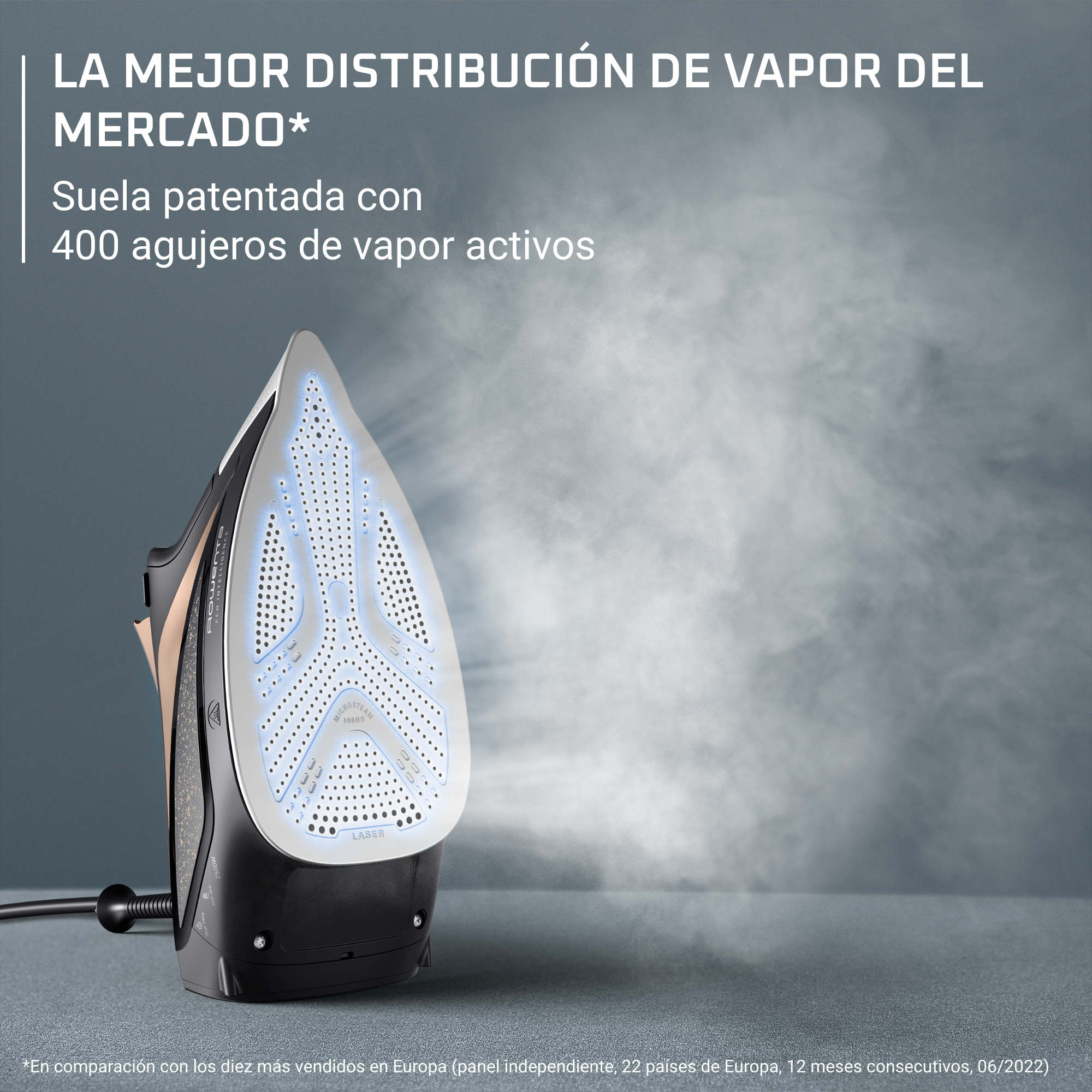 Eco Intelligence, Plancha de vapor, Modo Eco, Gran difusión del vapor, Negro y marrón