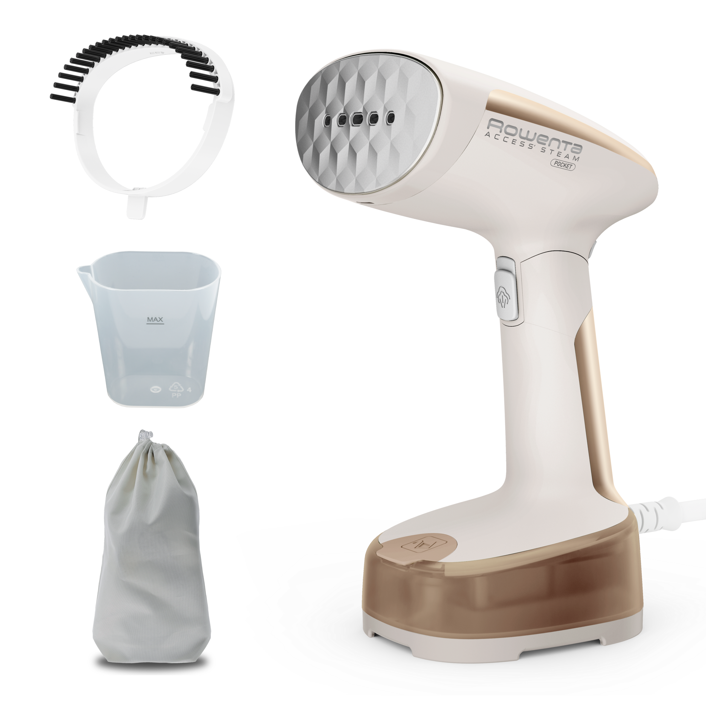Access Steam Pocket, Cepillo de vapor de mano, cabezal plegable, ultracompacto