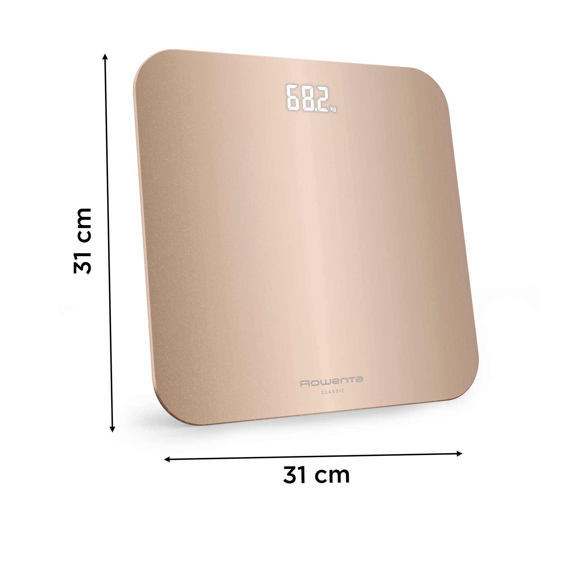 Classic de Rowenta, Báscula de baño, Pantalla invisible de fácil lectura, 180&nbsp;kg de capacidad, Dorada