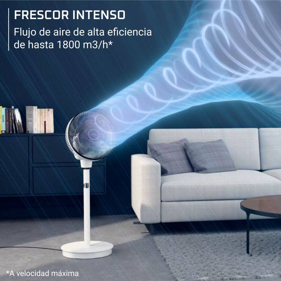 Turbo Swift Silence de Rowenta, Ventilador de pie, Frescor intenso, Oscilación multidireccional, Diseño compacto adaptable