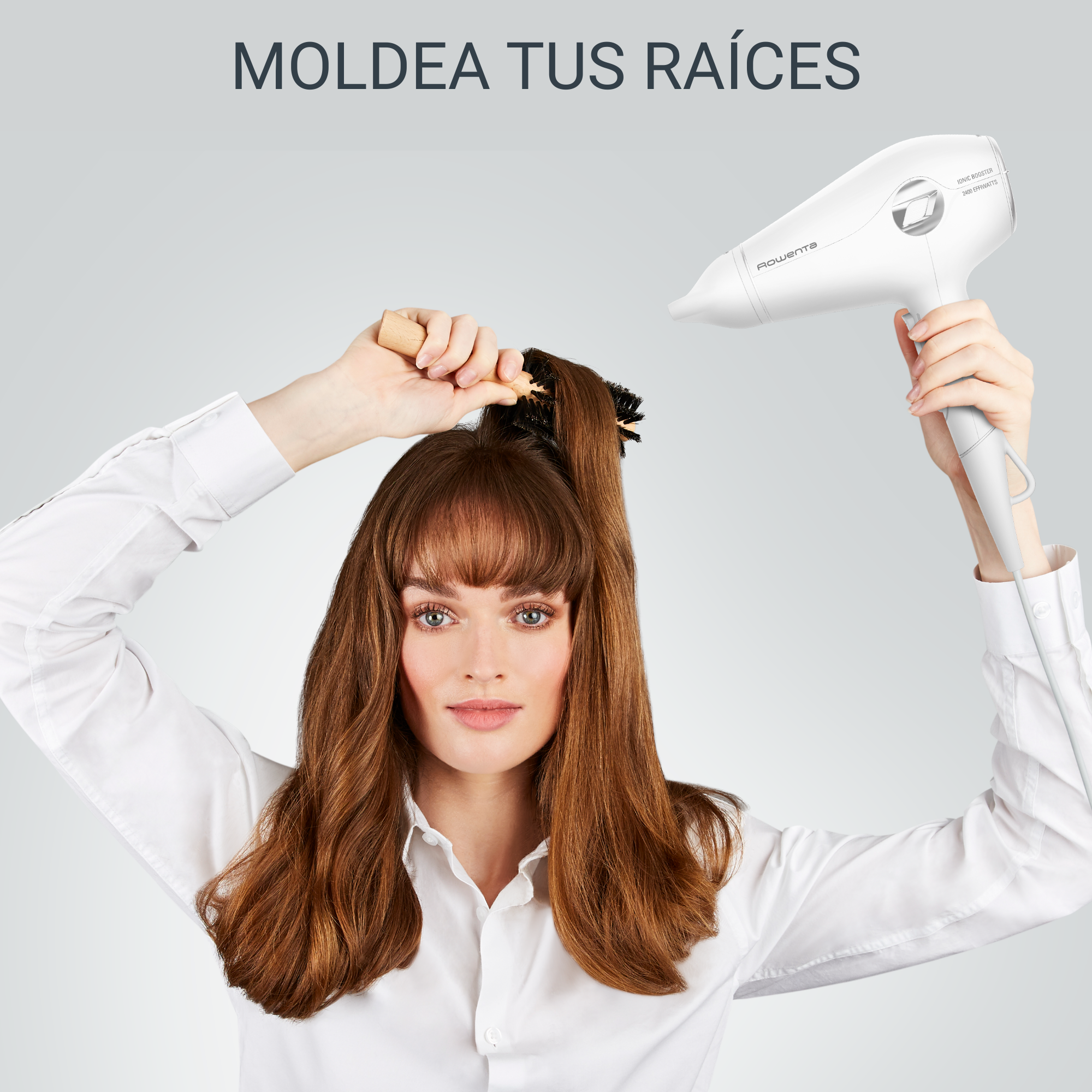 Volumizer, Secador de pelo, Motor híbrido, 2400 Effiwatts, 3D Volume Booster, Blanco