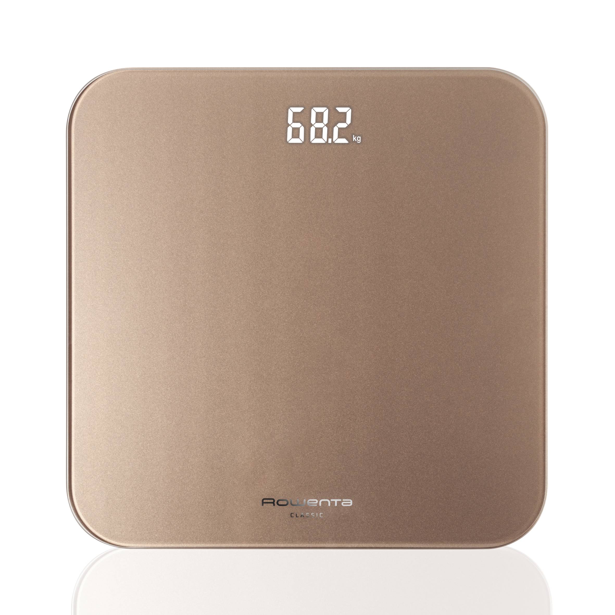 Classic de Rowenta, Báscula de baño, Pantalla invisible de fácil lectura, 180 kg de capacidad, Dorada