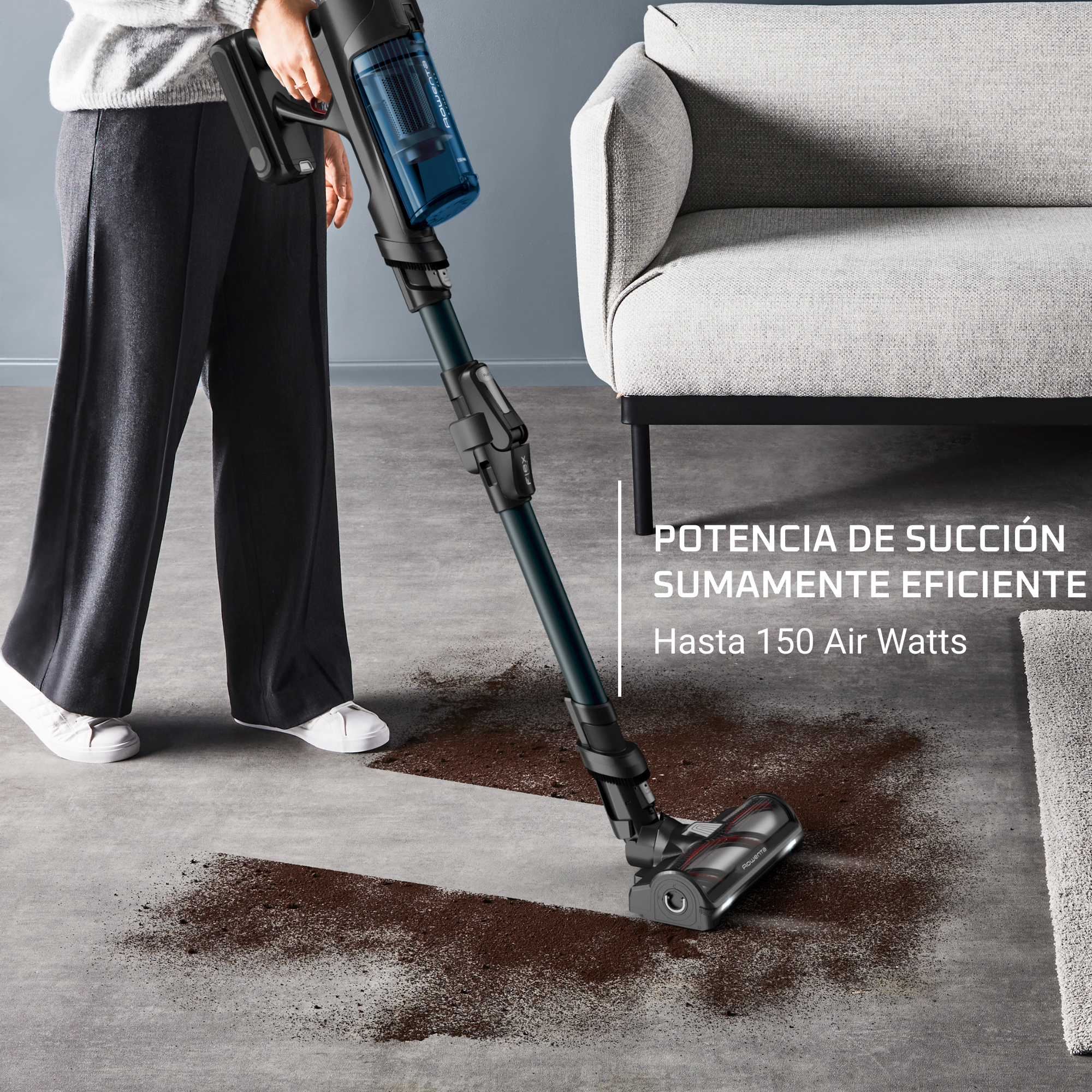 X-Force Flex 13.60 de Rowenta, Aspiradora escoba sin cable, 2 en 1, 60 min de autonomía, Modelo Animal Aqua, 150 airwatts, Potencia de limpieza extrema