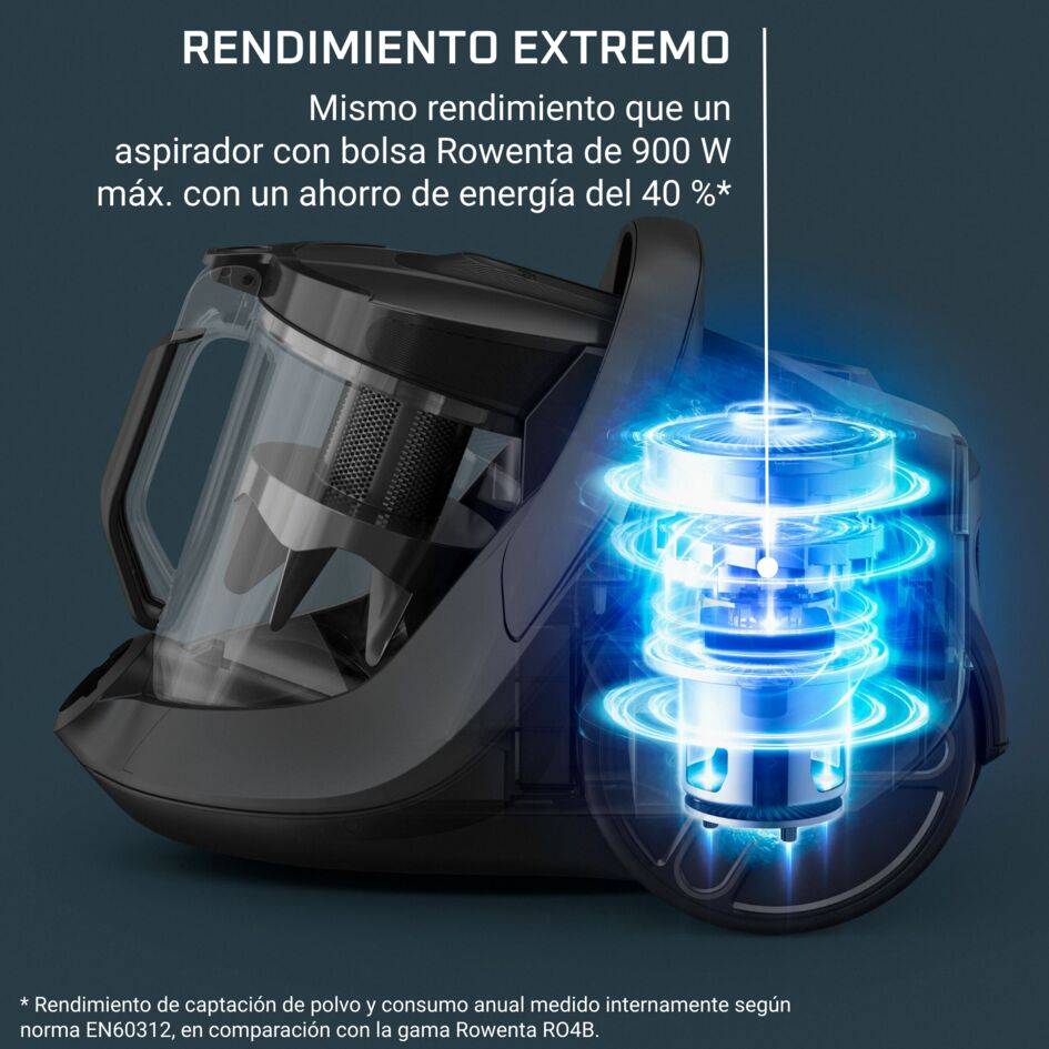 Green Force Cyclonic Effitech de Rowenta, aspiradora sin bolsa, modelo parqué, eficiencia energética, gran autonomía