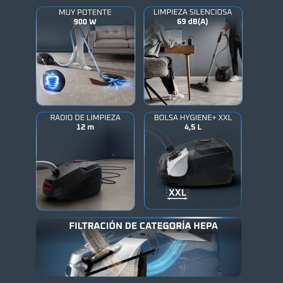 Silence Force 7 de Rowenta, Aspirador, 900 W, Potente Succión, Silencioso 69 dB(A), Cable XXL