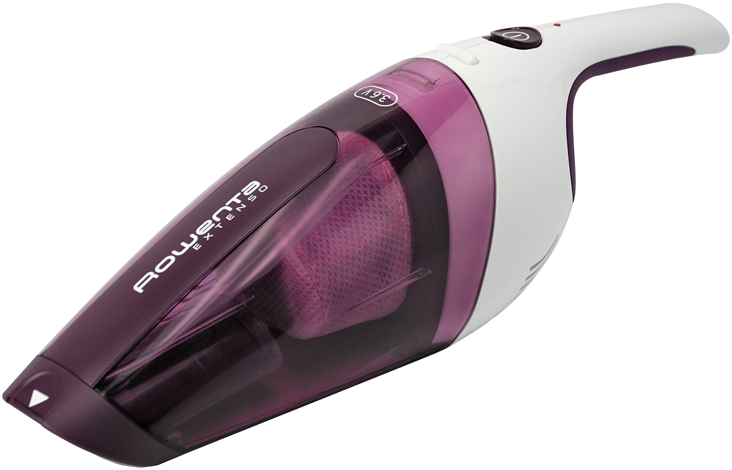 Extenso 3,6V, Aspiradora de Mano sin Cable de Rowenta, Compacta y Ligera, Depósito de 375 ml, Base de Carga Montable en Pared, Color Morado/Blanco