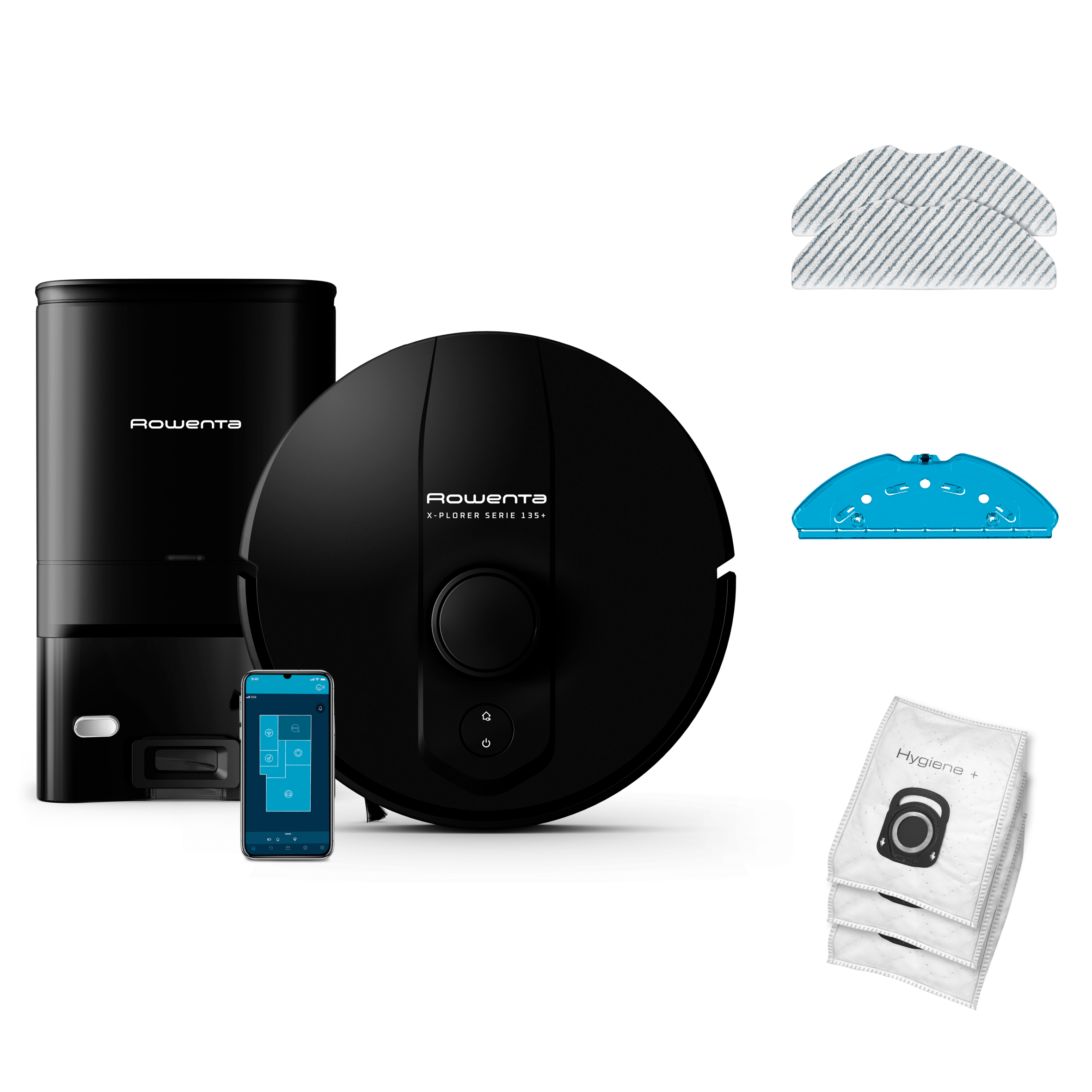 X-Plorer Serie 135+ de Rowenta, Robot aspirador, Detección de Obstáculos Bajos, Vaciado Automático, Navegación inteligente, Sistema Smart Aqua Power