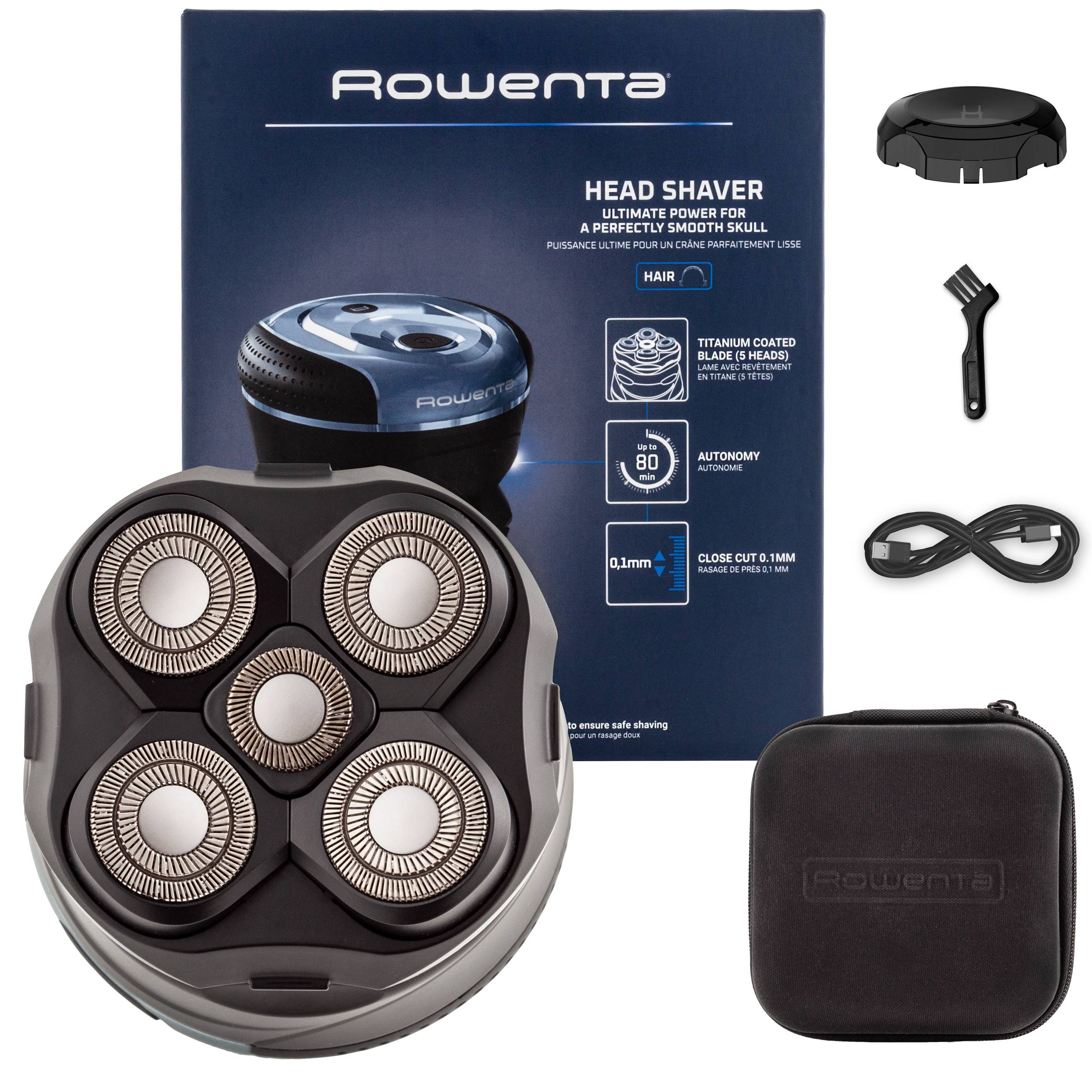 Afeitadora de Cabeza Barber Experience 5 cabezales con cuchillas de recubrimiento de titanio, apura hasta 0,1 mm, autonomía de 80 min, resistente al agua, cuchillas flexibles, neceser de viaje
