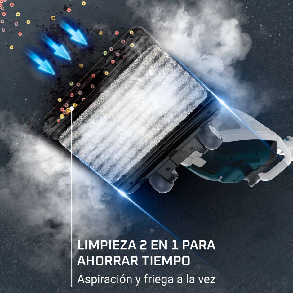 Clean & Steam Revolution, Escoba aspiradora de vapor con cable, Blanco y azul