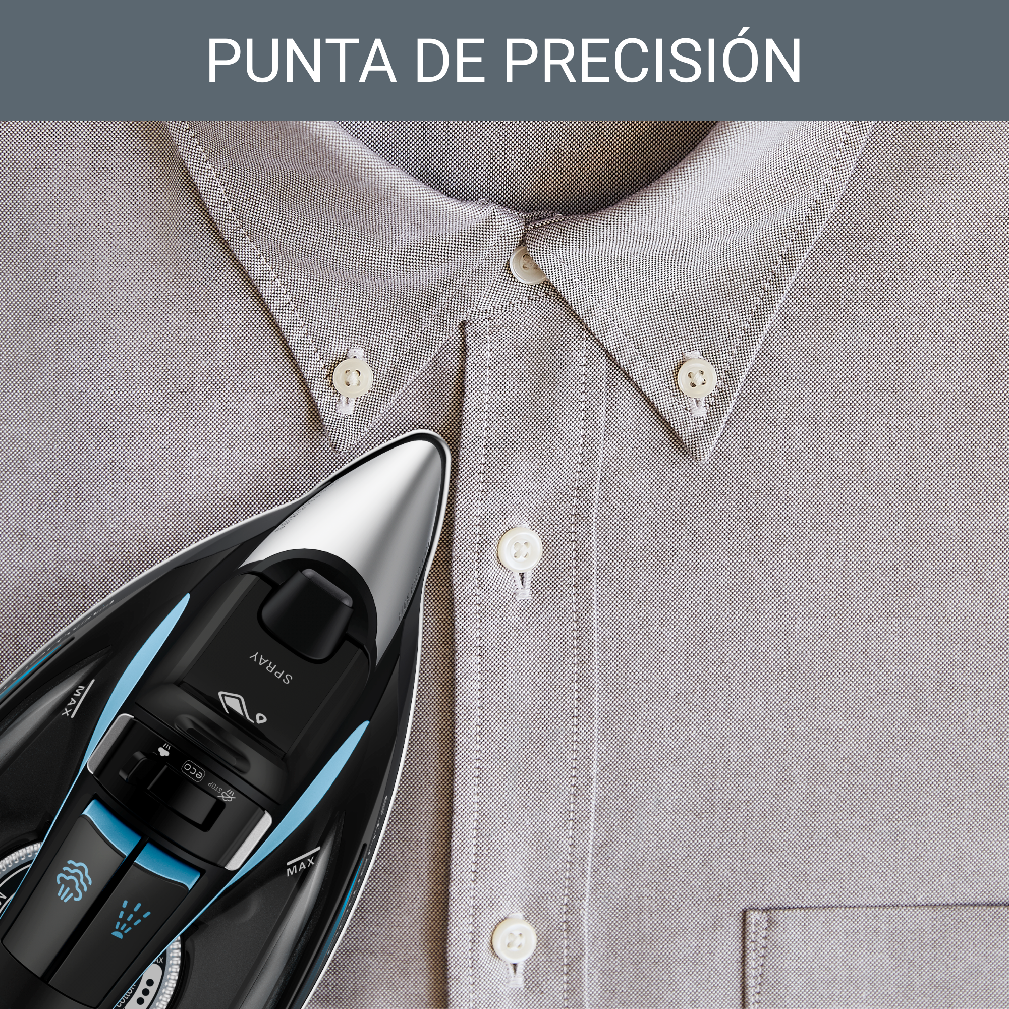 Focus Excel, Plancha de vapor, Gran distribución de vapor, Golpe de 180 g/min, Negra y azul