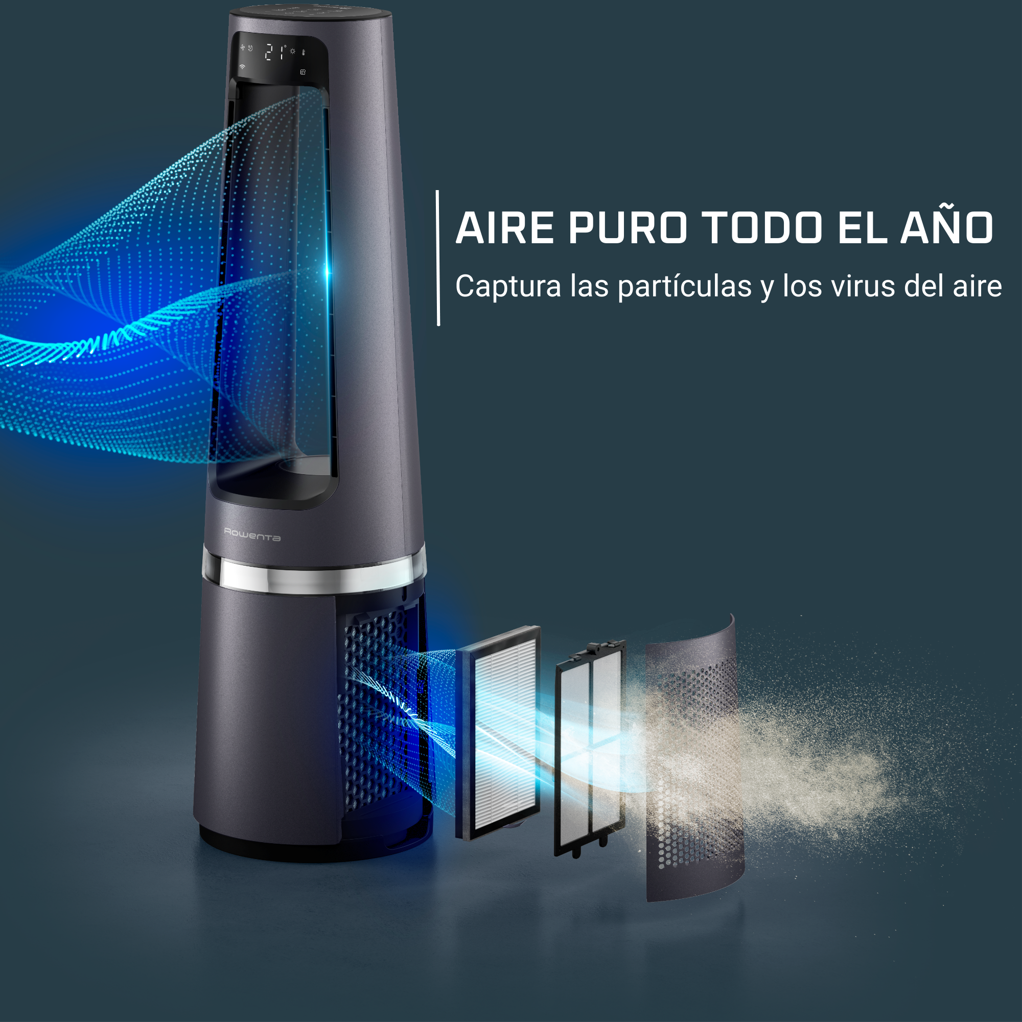 Eclipse Connect 3 en 1, Purificador, ventilador y calefactor, Control desde la app, Negro