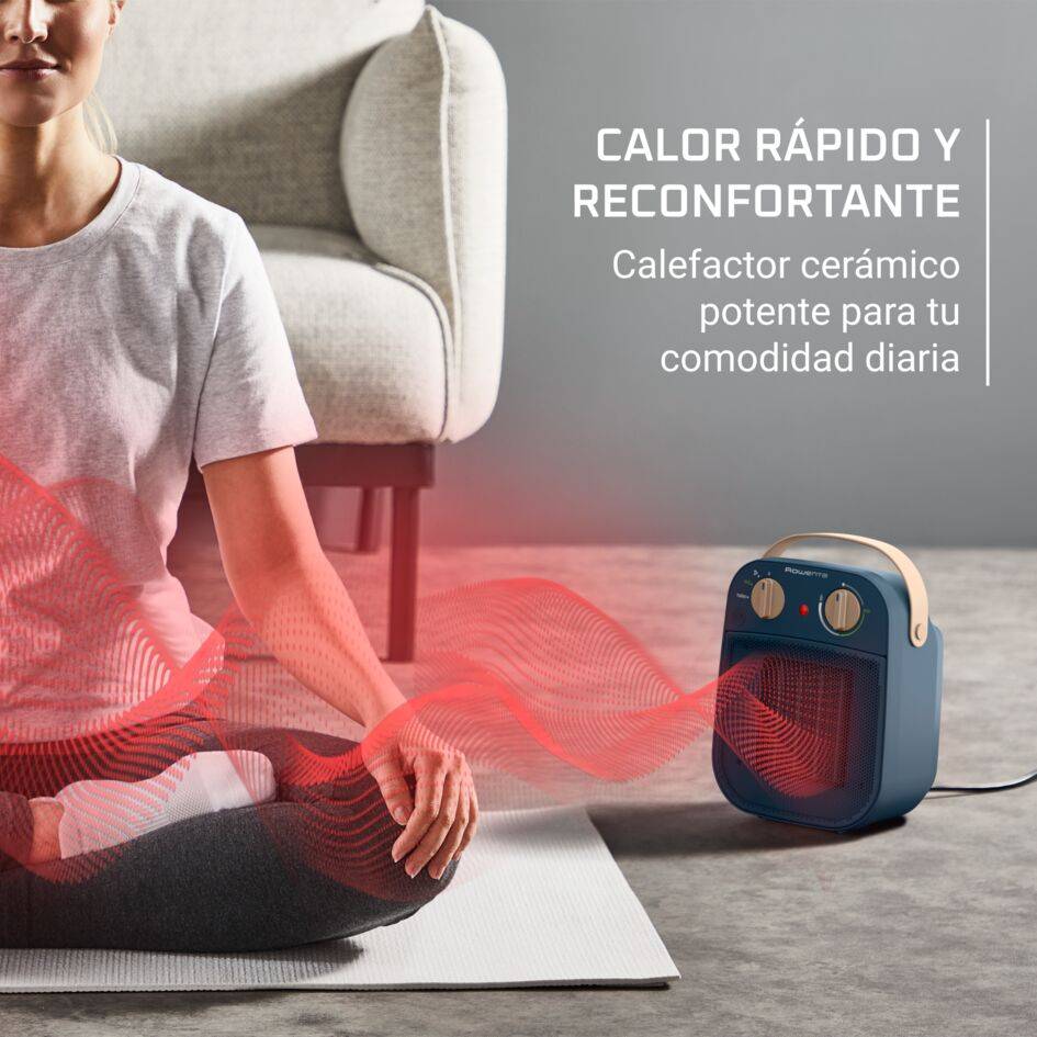 My Nomad de Rowenta, Calefactor Potente, Silencioso, Modo Turbo 1800W, Modo Eco 900W, Diseño Compacto, Fácil de transportar, Azul