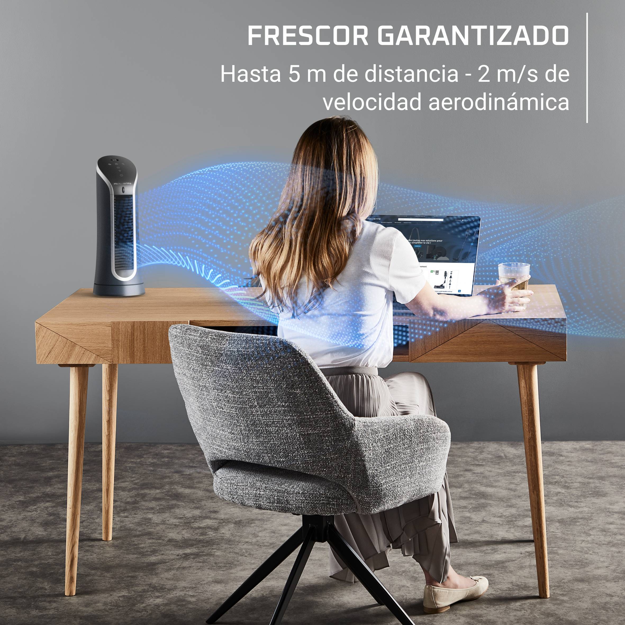 Eole Compact de Rowenta, miniventilador de torre, frescor excepcional, confort silencioso, pantalla led y temporizador