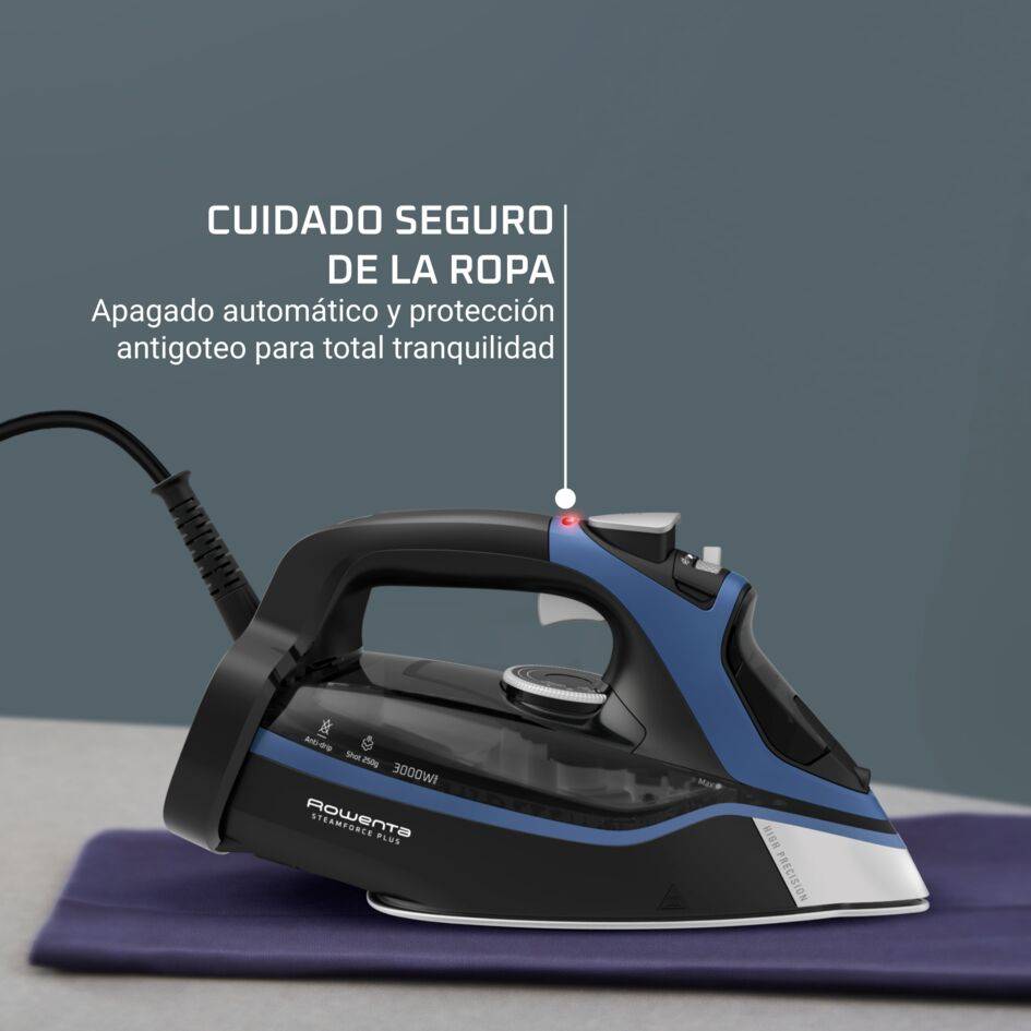 Steamforce de Rowenta, plancha de vapor, 3000 W, vapor continuo de 45 g/min, golpe de vapor de 250 g/min, óptima distribución del vapor, protección antigoteo, apagado automático, depósito de agua de 350 ml