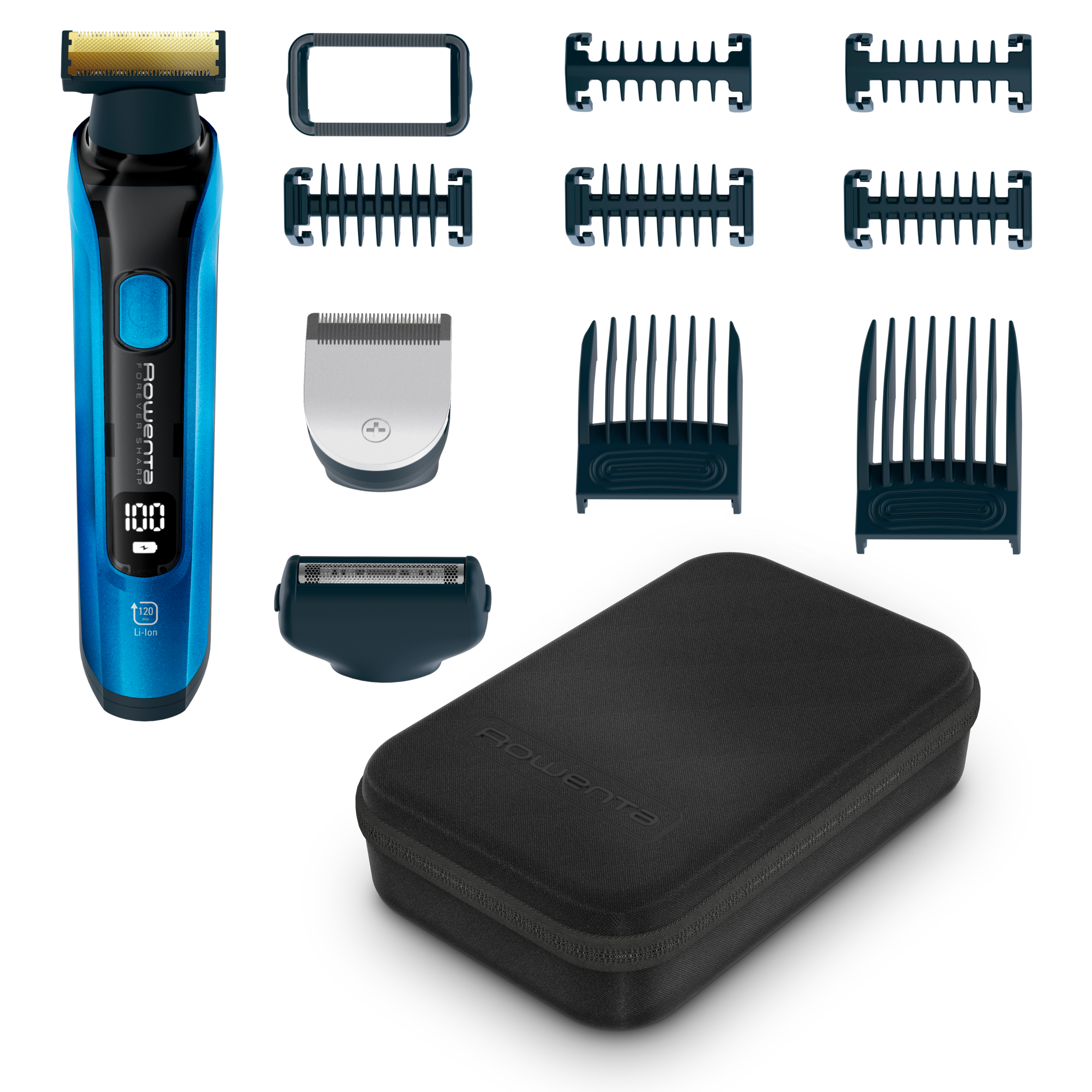 Forever Sharp Ultimate, Recortadora de barba híbrida, Cuchillas de titanio, Accesorios versátiles
