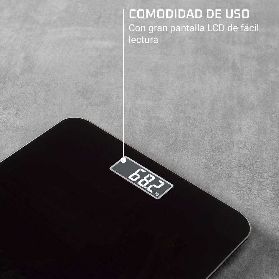 Premiss de Rowenta, Báscula de baño, Pantalla LCD de fácil lectura, 160 kg de capacidad, Negro