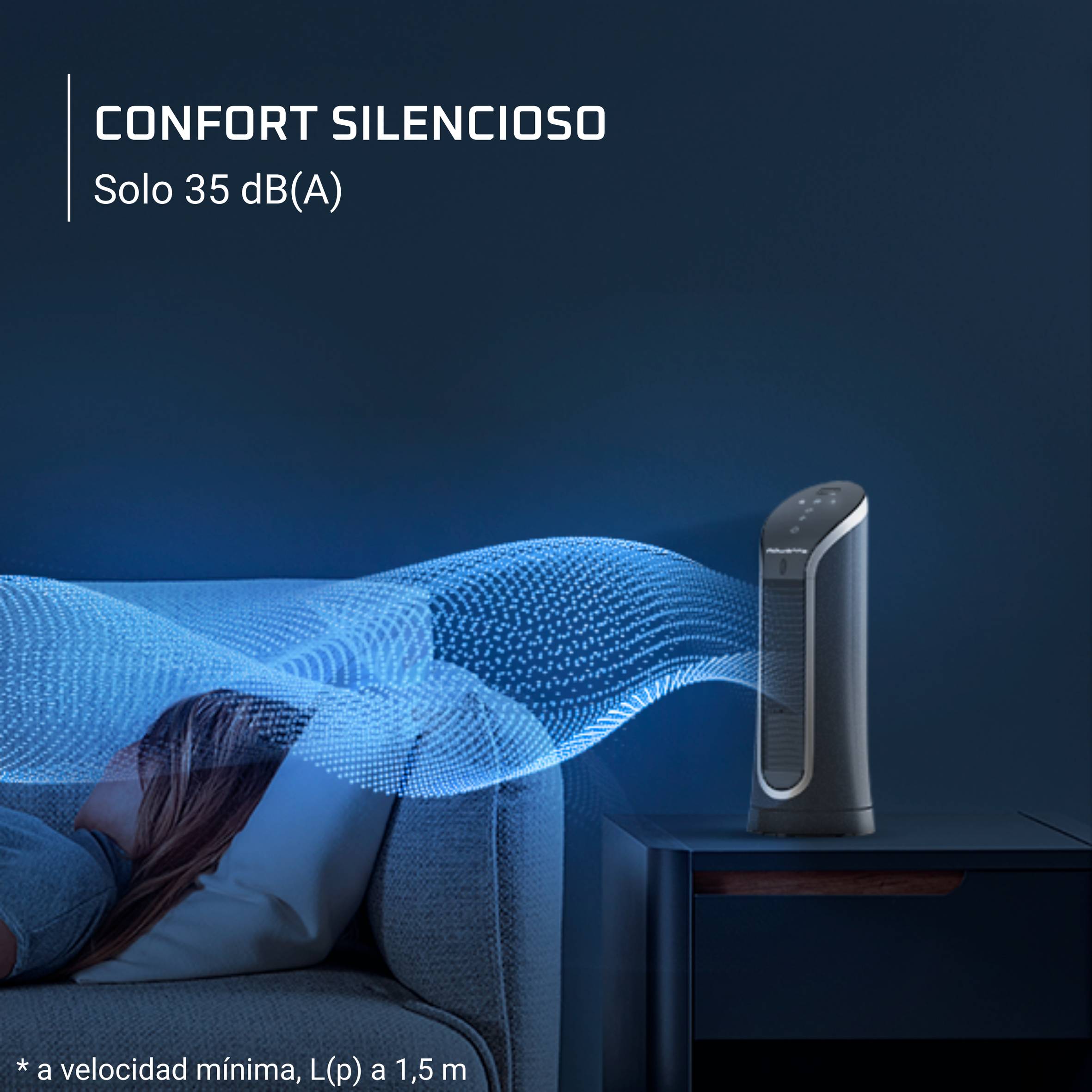Eole Compact de Rowenta, miniventilador de torre, frescor excepcional, confort silencioso, pantalla led y temporizador